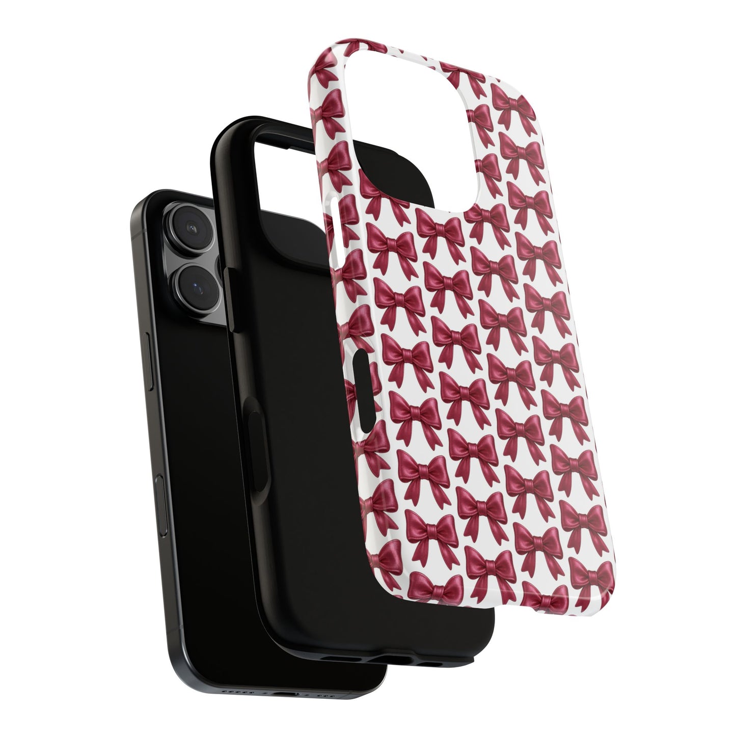 Coquette Bow iPhone Case - Burgundy Ribbon Pattern Phone Cover, Girly Aesthetic Accessory, Cute Gift for Her