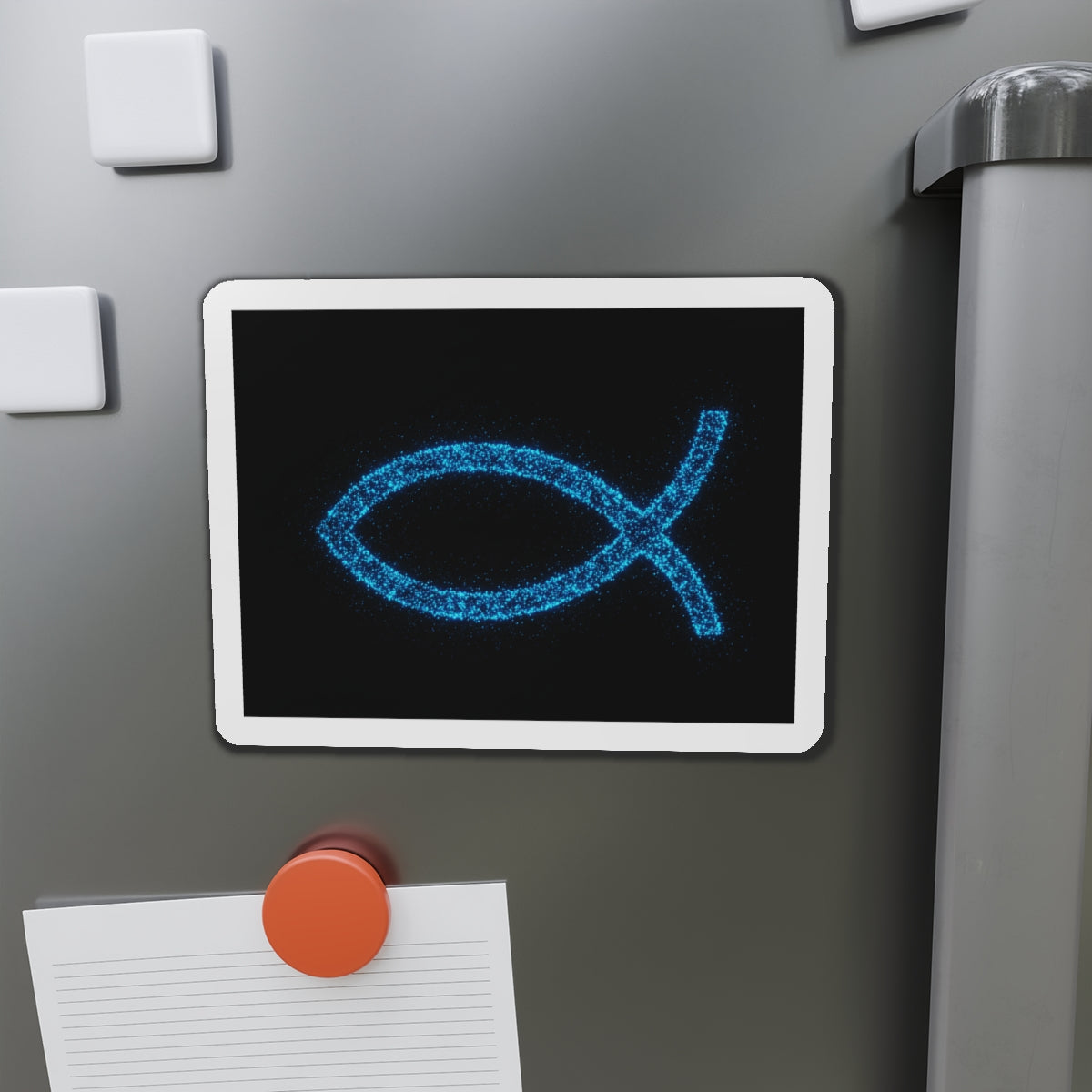Fish Symbol Die-Cut Magnet Blue Bioluminescent Design Christian Magnet Spiritual Decor Kitchen Decoration Faith Magnet