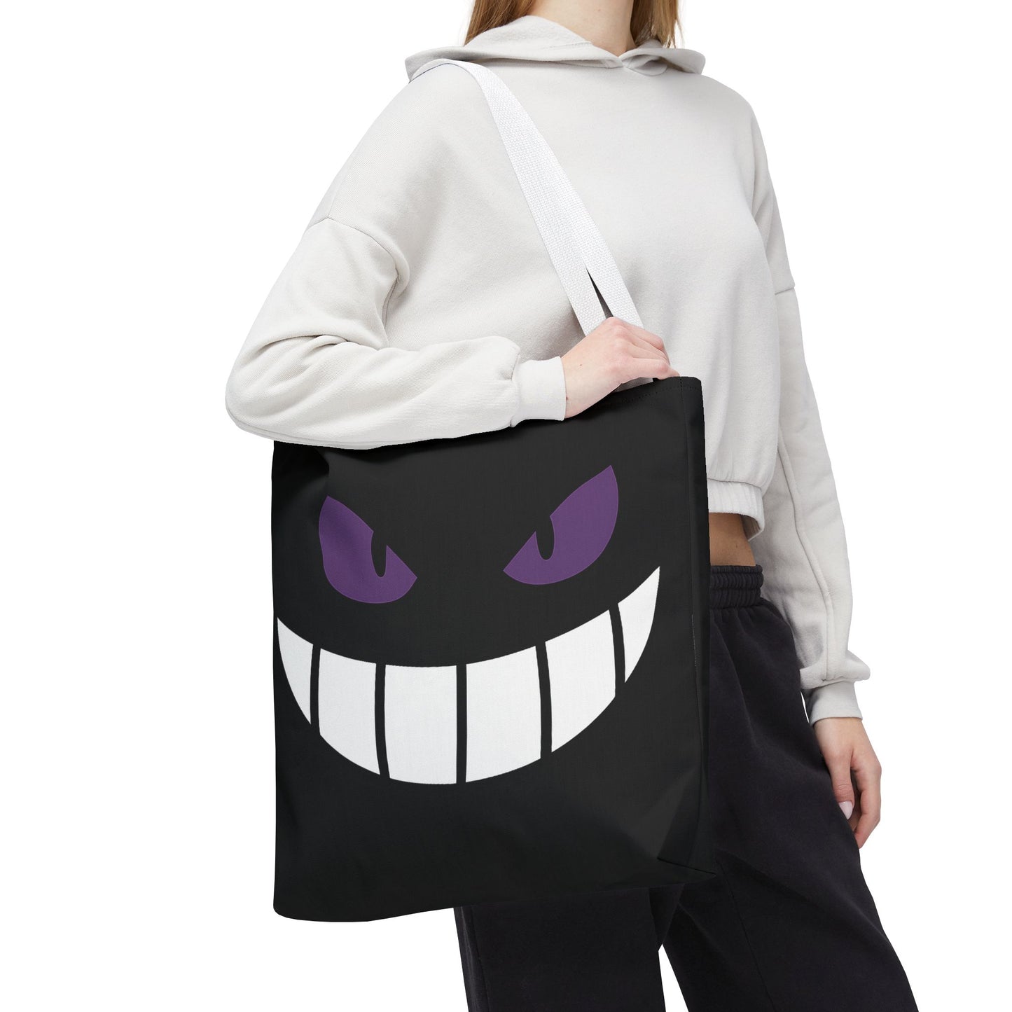 Evil Grin Tote Bag, Spooky Purple Eyes Reusable Shopping Bag, Creepy Cute Halloween Tote, Gothic Horror Canvas Bag, Gamer Room Accessory