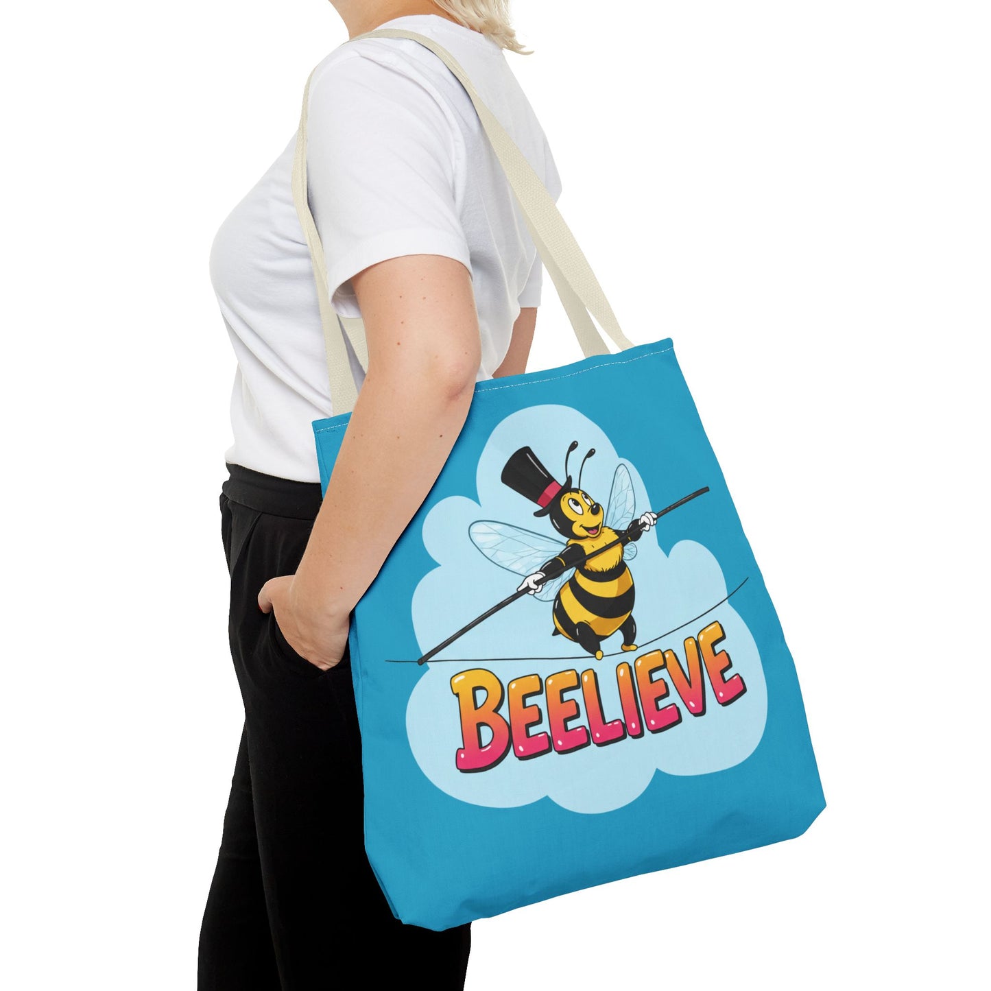 Bee Tote Bag Beelieve Pun Design