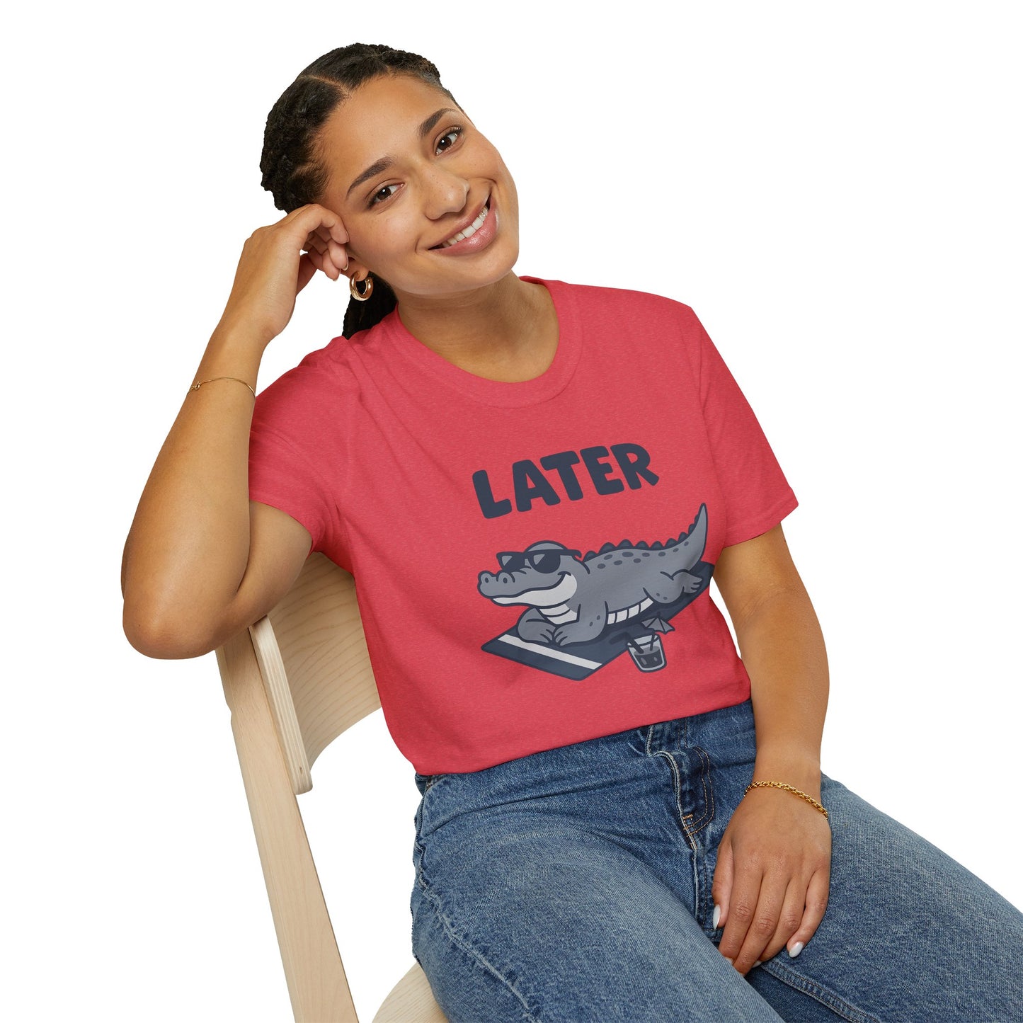 Later Gator Lounge Graphic Tee - Funny Alligator T-Shirt, Summer Vacation Humor, Cute Animal Tee, Relax Gift for Him and Her