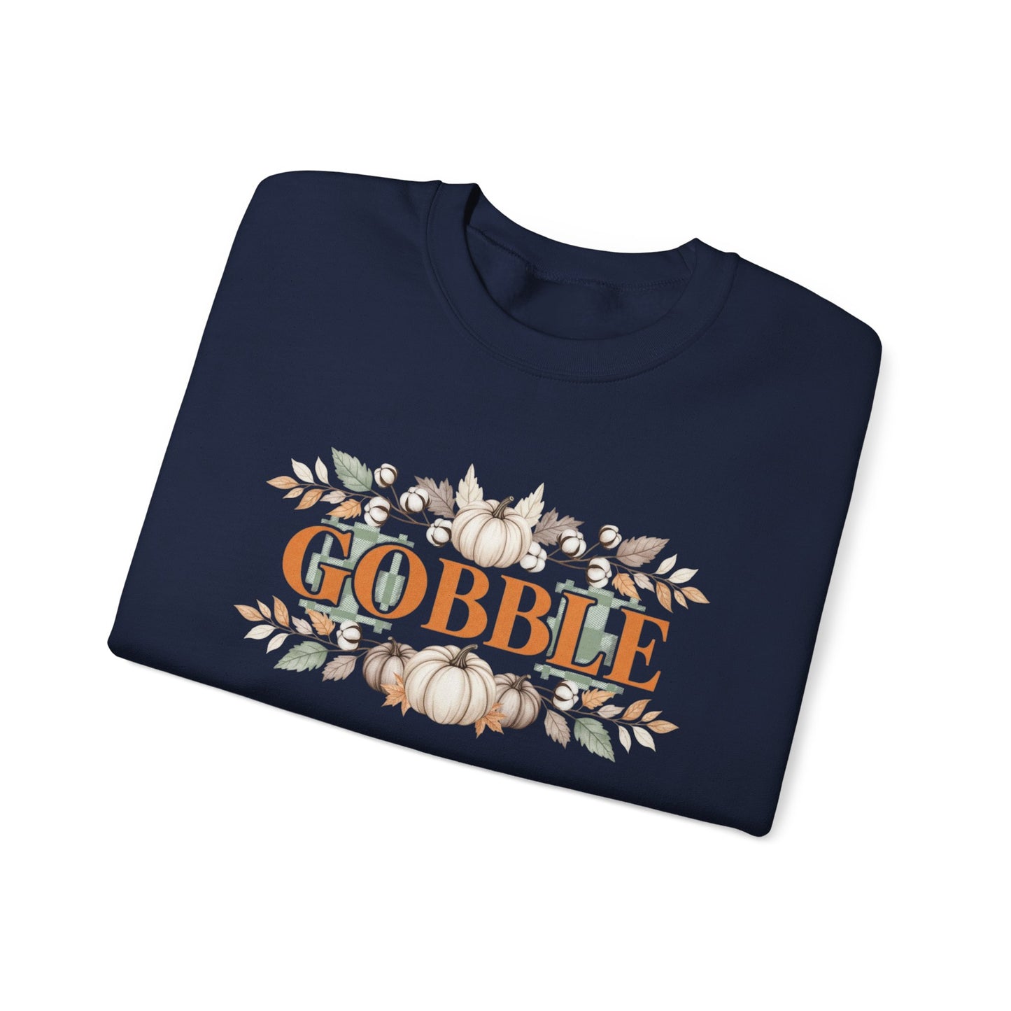 Gobble Thanksgiving Sweatshirt, Neutral Fall Pumpkin Crewneck, Autumn Cotton Stems Leaves Pullover, Cozy Rustic Thanksgiving Top