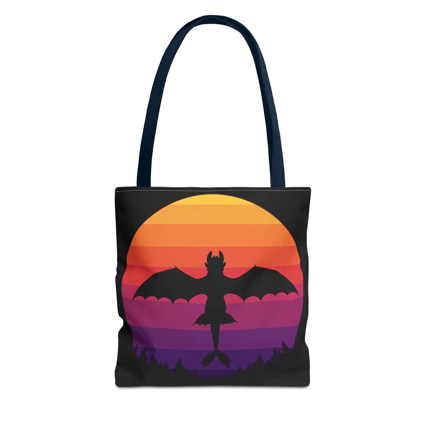 Sunset Dragon Flight Tote Bag, Reusable Eco-Friendly Shoulder Bag With Silhouette Design, Aesthetic Black Tote For Everyday Use And Gifts