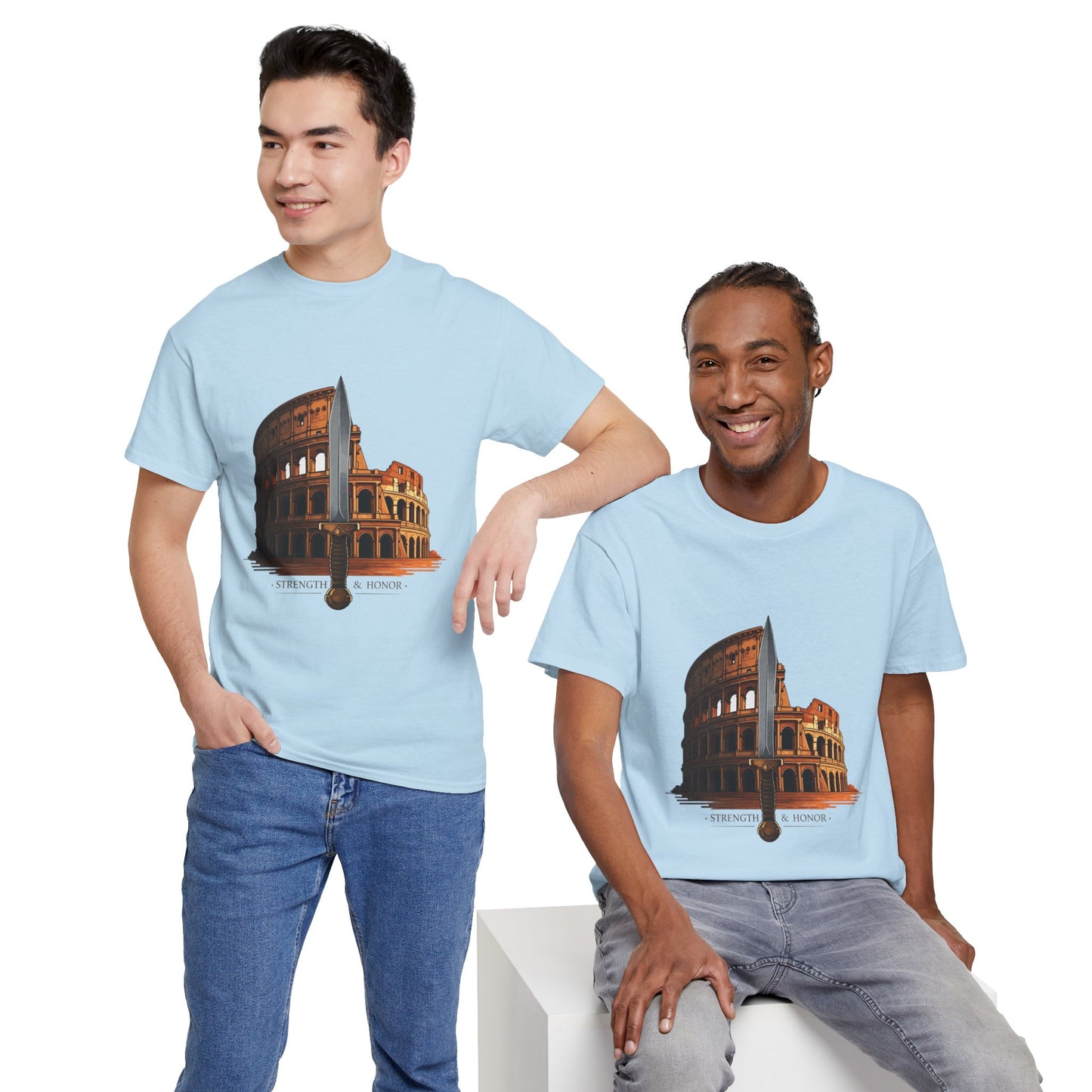 Strength & Honor Gladiator Shirt – Roman Colosseum Sword Graphic Tee – Ancient Rome History T-Shirt for Gladiator & Travel Fans