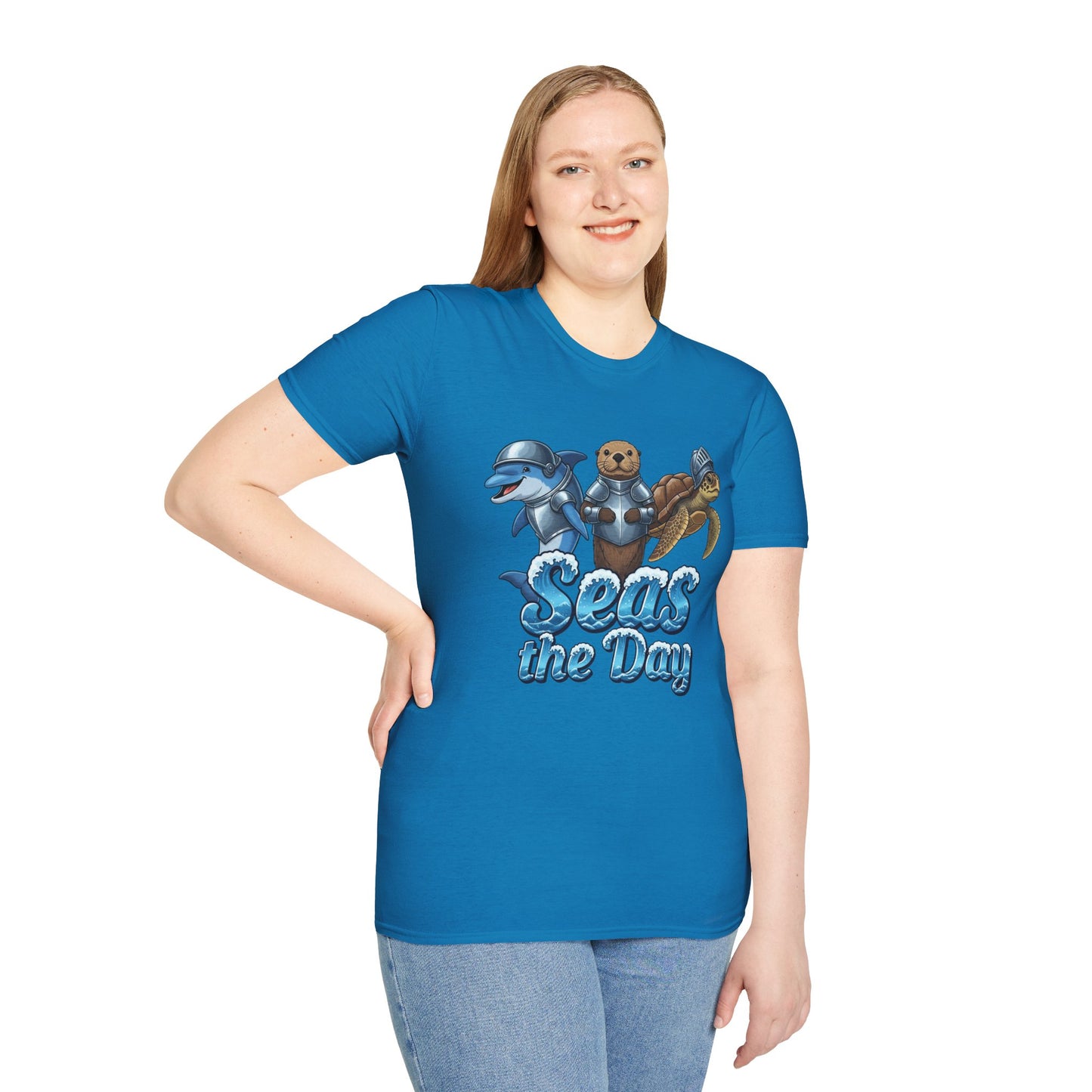 Seas the Day Shirt | Ocean Knight Animals Dolphin Otter Turtle Graphic Tee | Funny Sea Life Adventure Tee | Gift for Beach Lovers