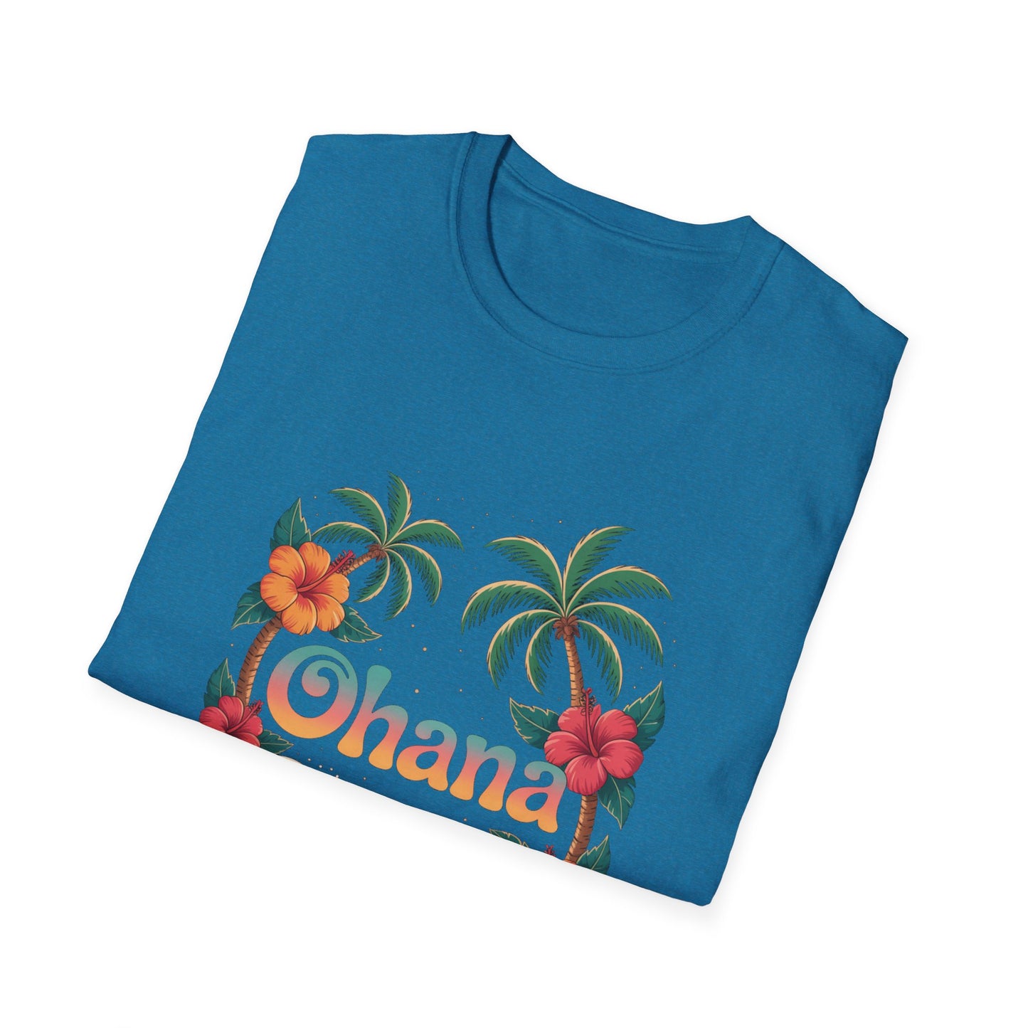 Ohana Shirt - Retro Hawaiian Sea Turtle & Palm Tree Graphic Tee - Tropical Beach Family Gift, Summer Vacation Aesthetic T-Shirt