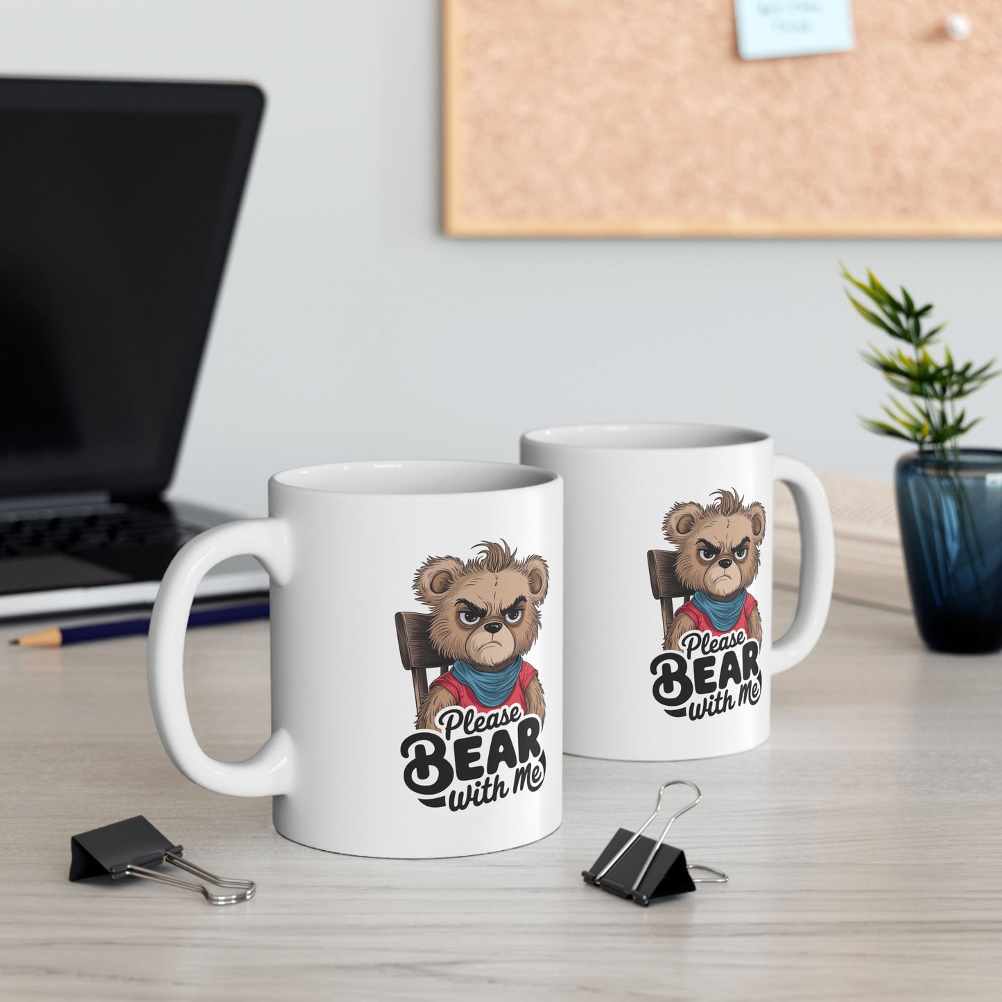 Please Bear With Me Mug | Funny Bear Coffee Cup | Sarcastic Animal Pun Gift | Cute Grumpy Bear Mug | Humor Coffee Cup for Work