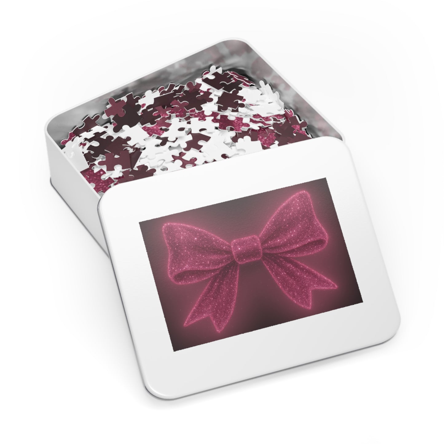 Puzzle with Sparkling Pink Bow Boho Game Pink Bow Decor Feminine Game Night
