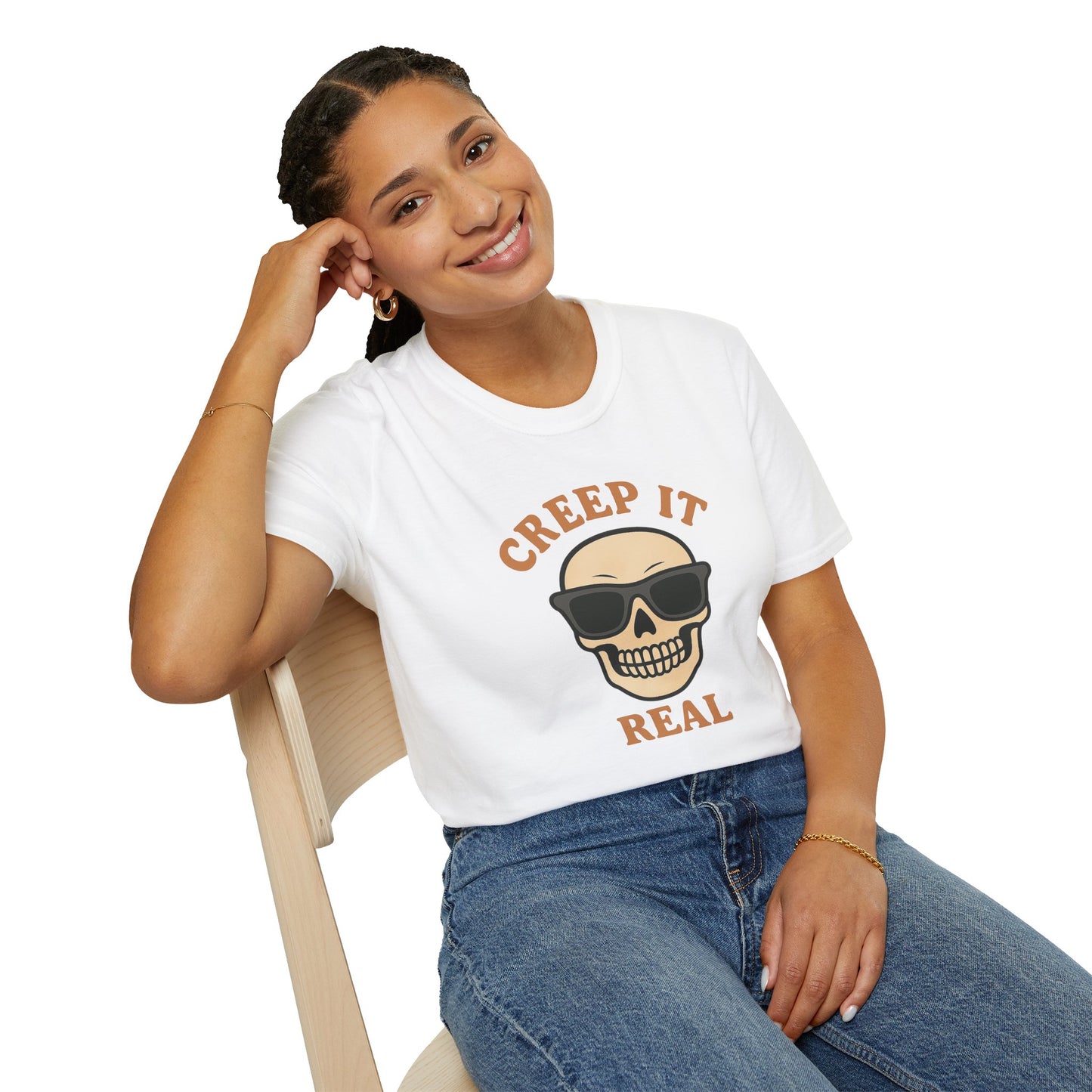 Creep It Real Shirt - Funny Skull Halloween T-Shirt, Spooky Season Graphic Tee, Cool Skeleton with Sunglasses, Humorous Fall Top