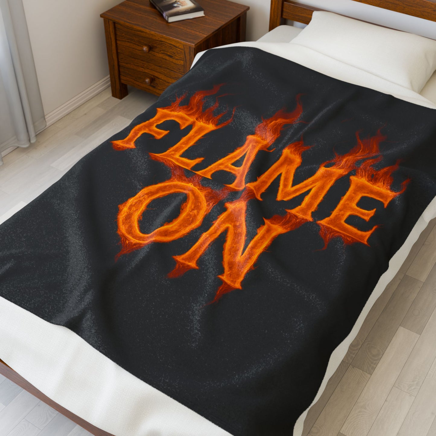 Flame On Fire Typography Blanket - Bold Flame Text Fleece Throw for Comic Fans, Cozy Fire Aesthetic Decor, Hero-Inspired Bedding Gift