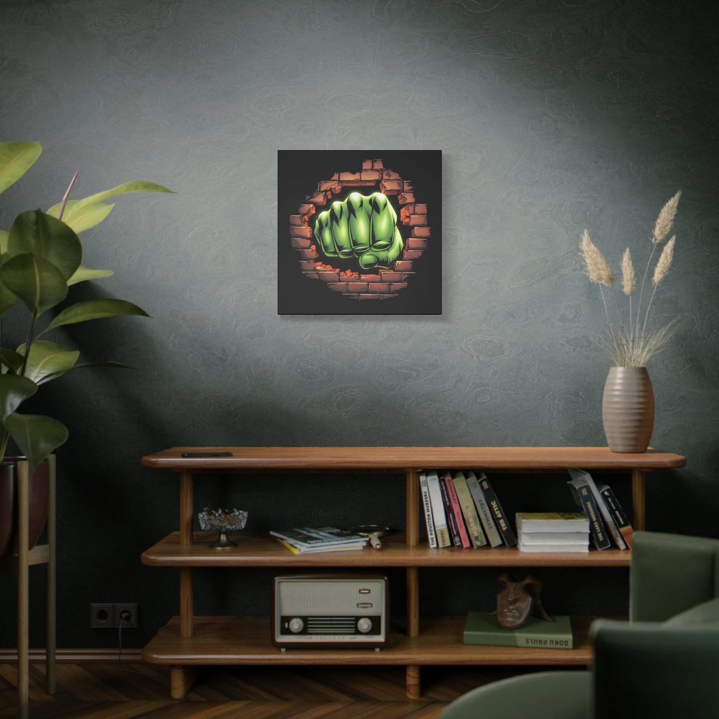 Wall Canvas Green Fist Smashing Design, Wall Art, Comic Canvas