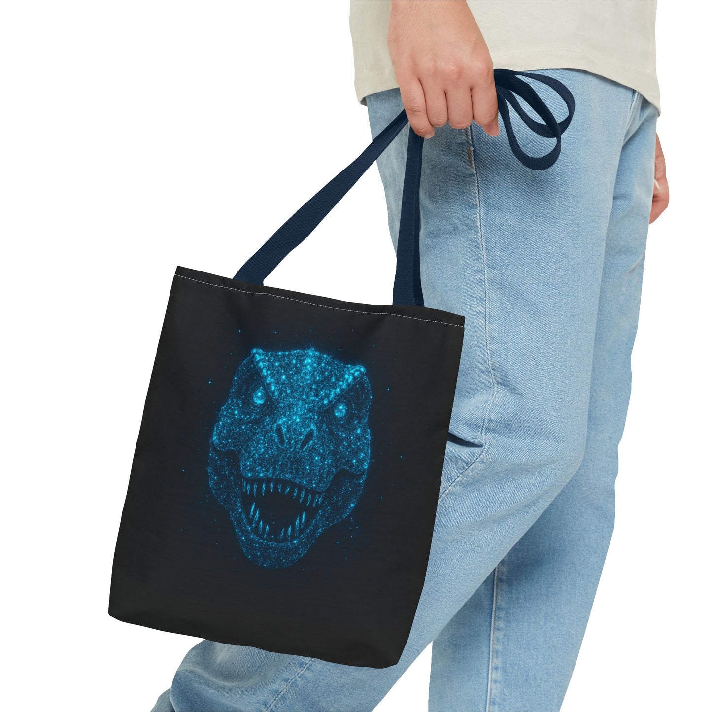 Bioluminescent Dino Tote Bag | Retro T-Rex Galaxy Canvas Shopper - Eco AOP Tote, Ocean Glow Dinosaur Art, Gift for Paleontology Fans
