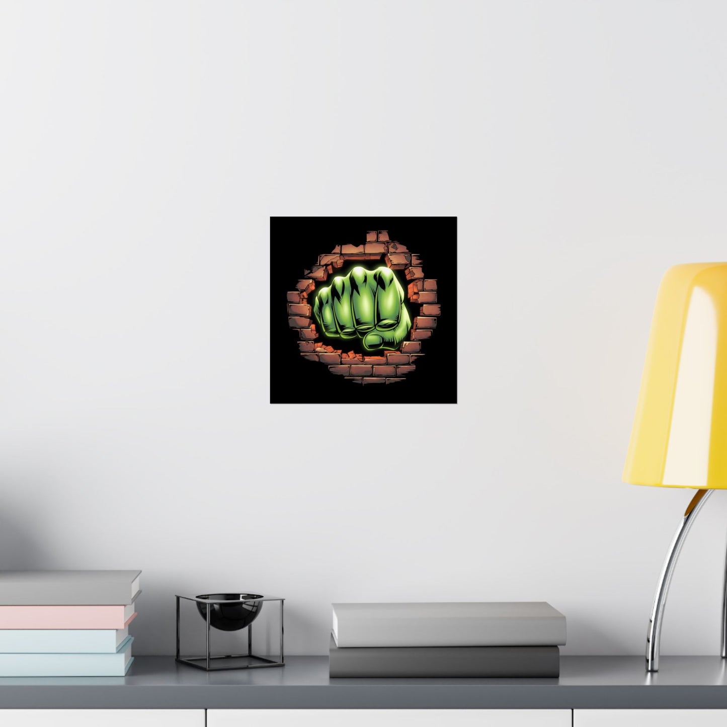 Vertical Poster, Green Fist Smashing Through Wall Design, Comic Book Poster, Geeky Decor, Geeky Gift