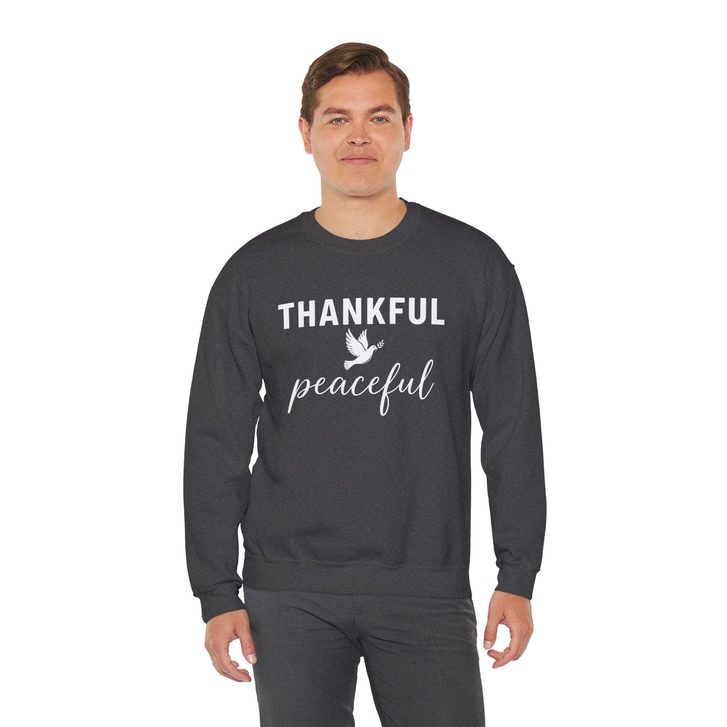 Thankful Peaceful Sweatshirt, Inspirational Quote Crewneck, Positive Message Sweater, Gratitude Gift, Cozy Faith Based Pullover