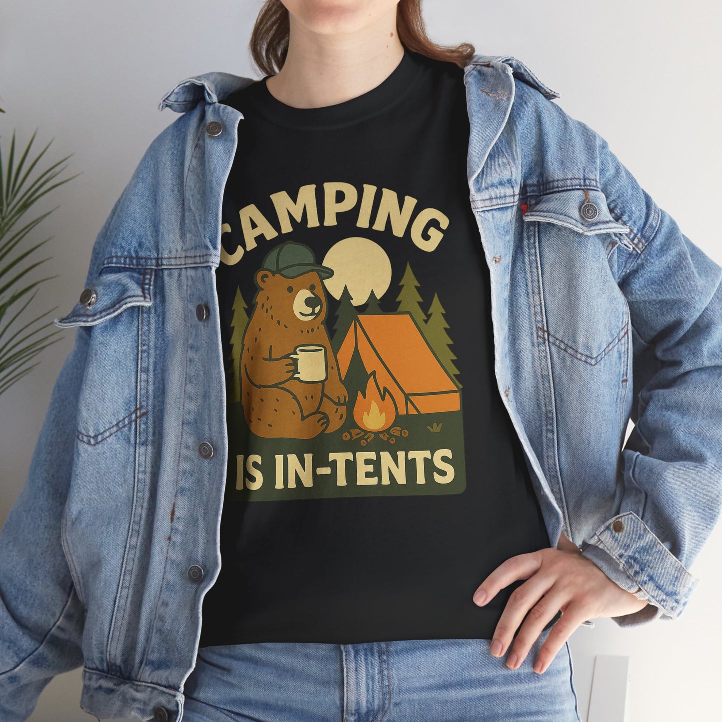 Camping Is In-Tents Funny Bear Camping Tee - Cute Outdoorsy Pun Shirt - Retro Campfire Graphic, Nature Lover Gift, Unisex Adventure Apparel