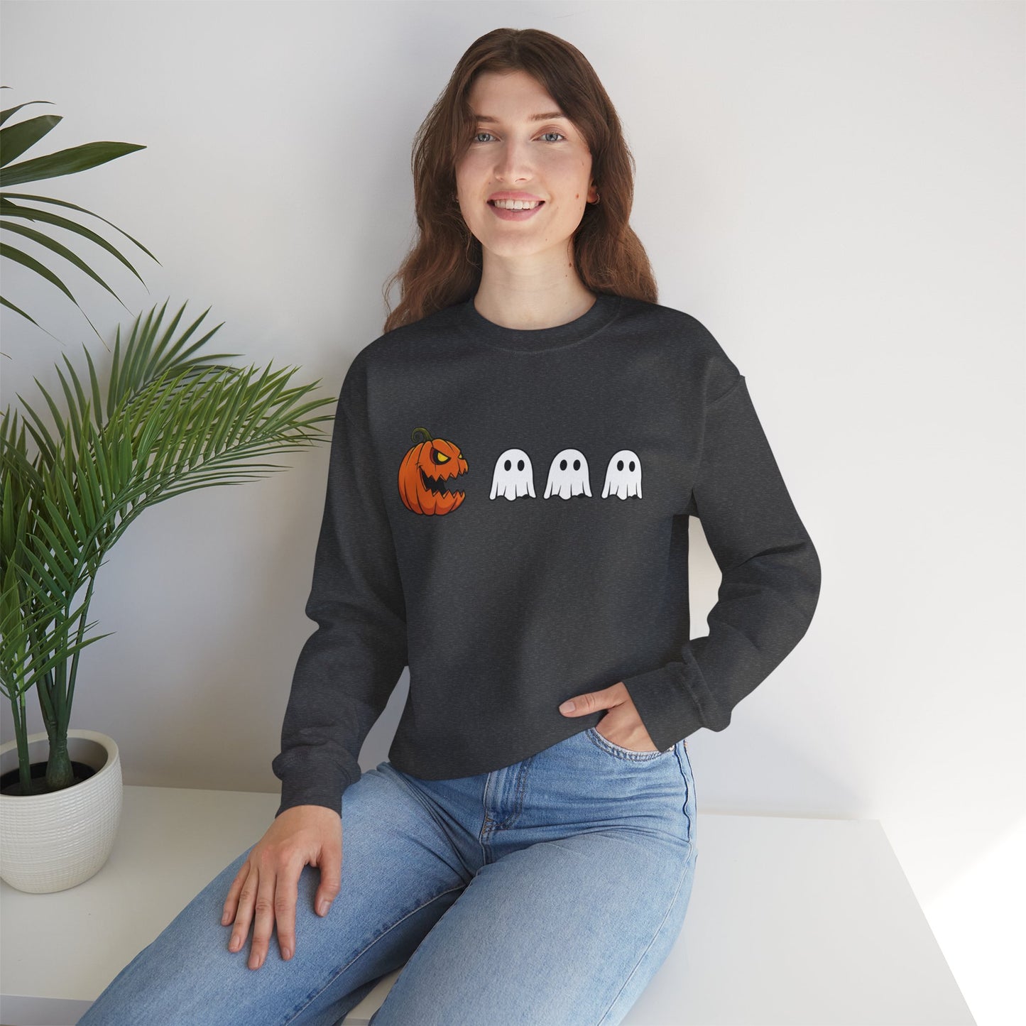Pumpkin Ghost Sweatshirt, Funny Halloween Crewneck, Spooky Ghost Sweater, Cute Pumpkin Sweatshirt, Fall Outfit, Scary Face Sweatshirt