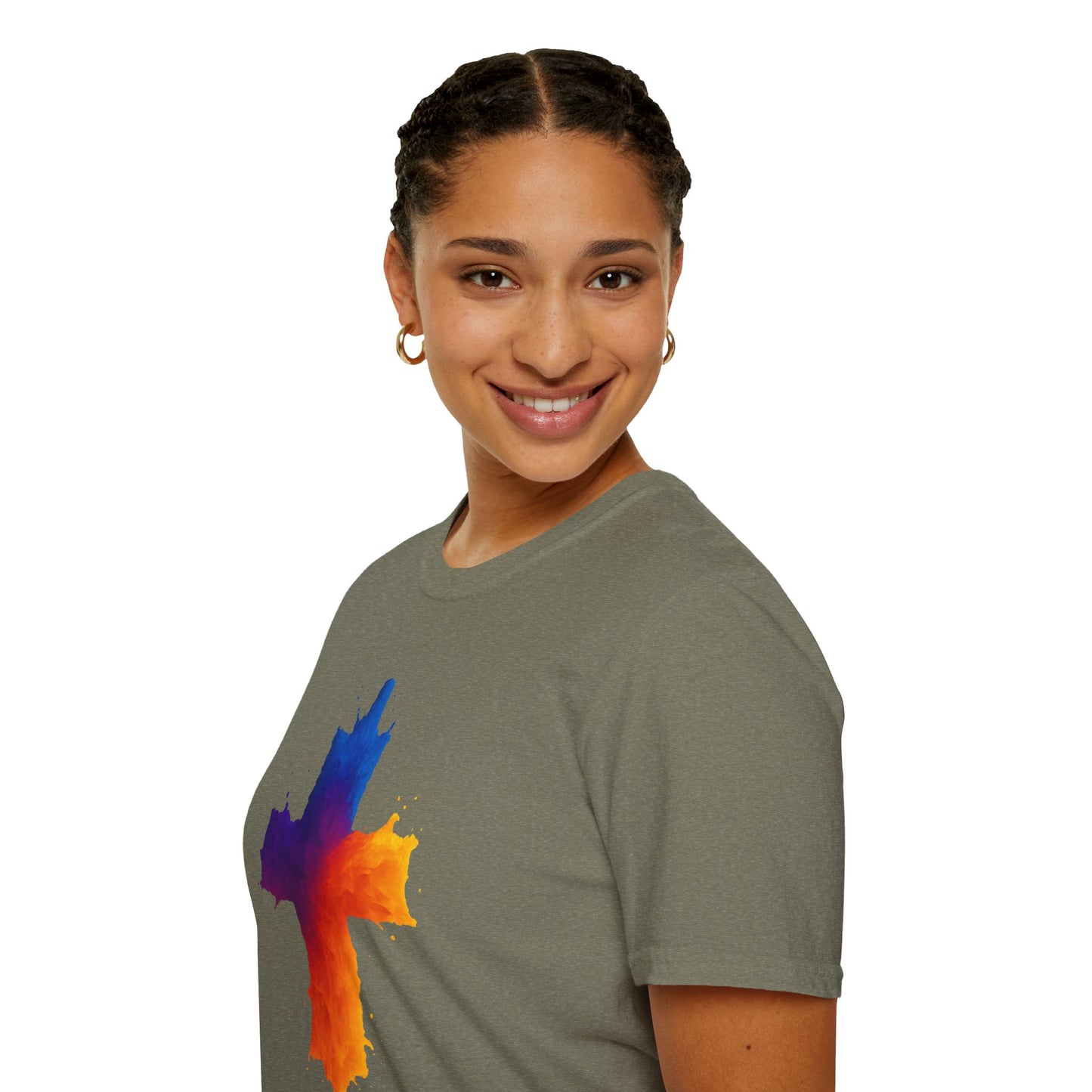 Colorful Abstract Cross T‑Shirt | Bold Grunge Paint Splatter Christian Tee | Unique Vibrant Gift | Inspirational Faith Graphic Shirt