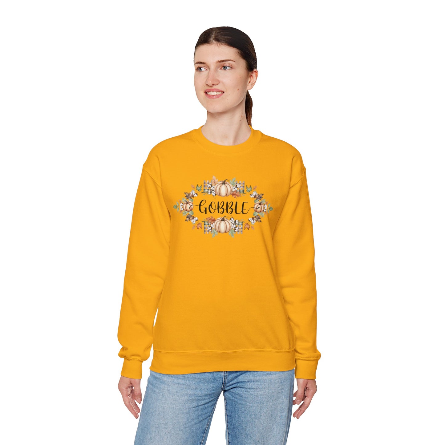 Gobble Thanksgiving Sweatshirt, Rustic Fall Turkey Crewneck, Autumn Pumpkin Floral Pullover, Thanksgiving Outfit Sweater Gift