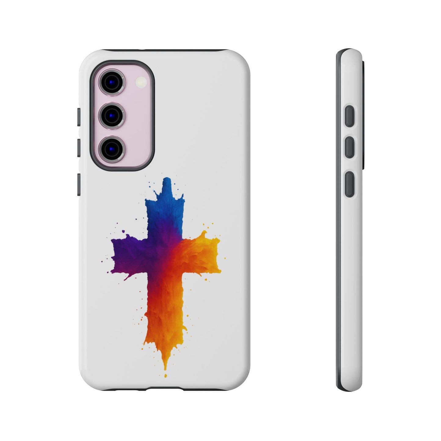 Christian Cross Phone Case – Vibrant Watercolor Design, Faith-Based Gift, Bible Verse Inspired Cell Cover