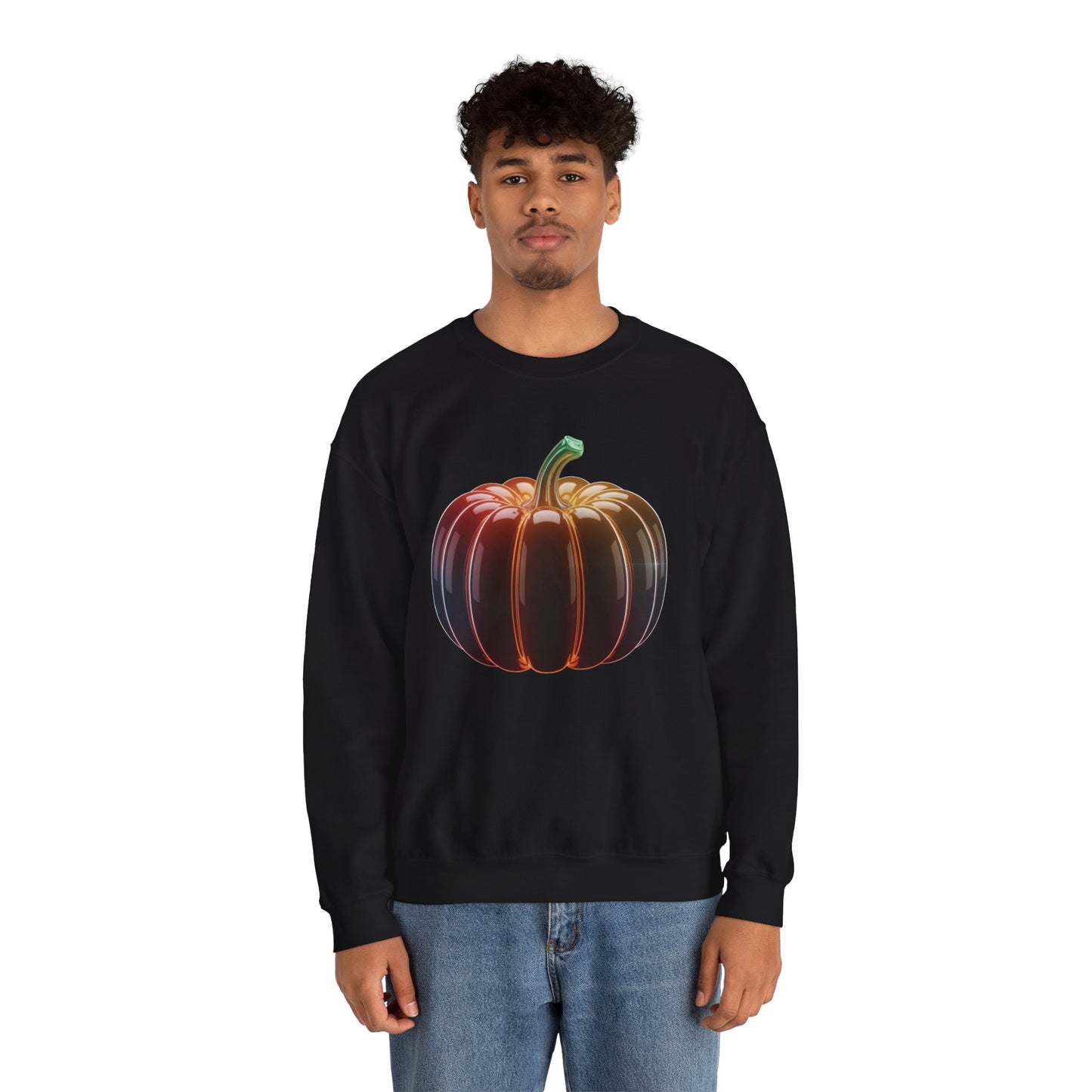 Neon Pumpkin Sweatshirt, Fall Halloween Crewneck, Cozy Unisex Pullover, Spooky Season Apparel, Aesthetic Pumpkin Shirt For Autumn Lovers