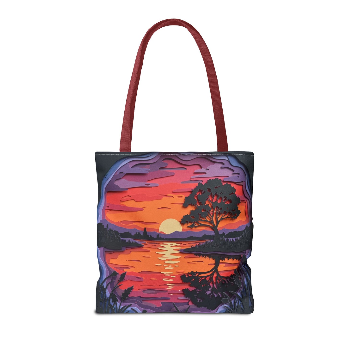 Sunset Landscape Canvas Tote Bag – Paper‑Art Inspired Nature Scene Tote – Colorful Sunset Market Tote, Eco Reusable Beach Bag, Vibrant Gift for Her