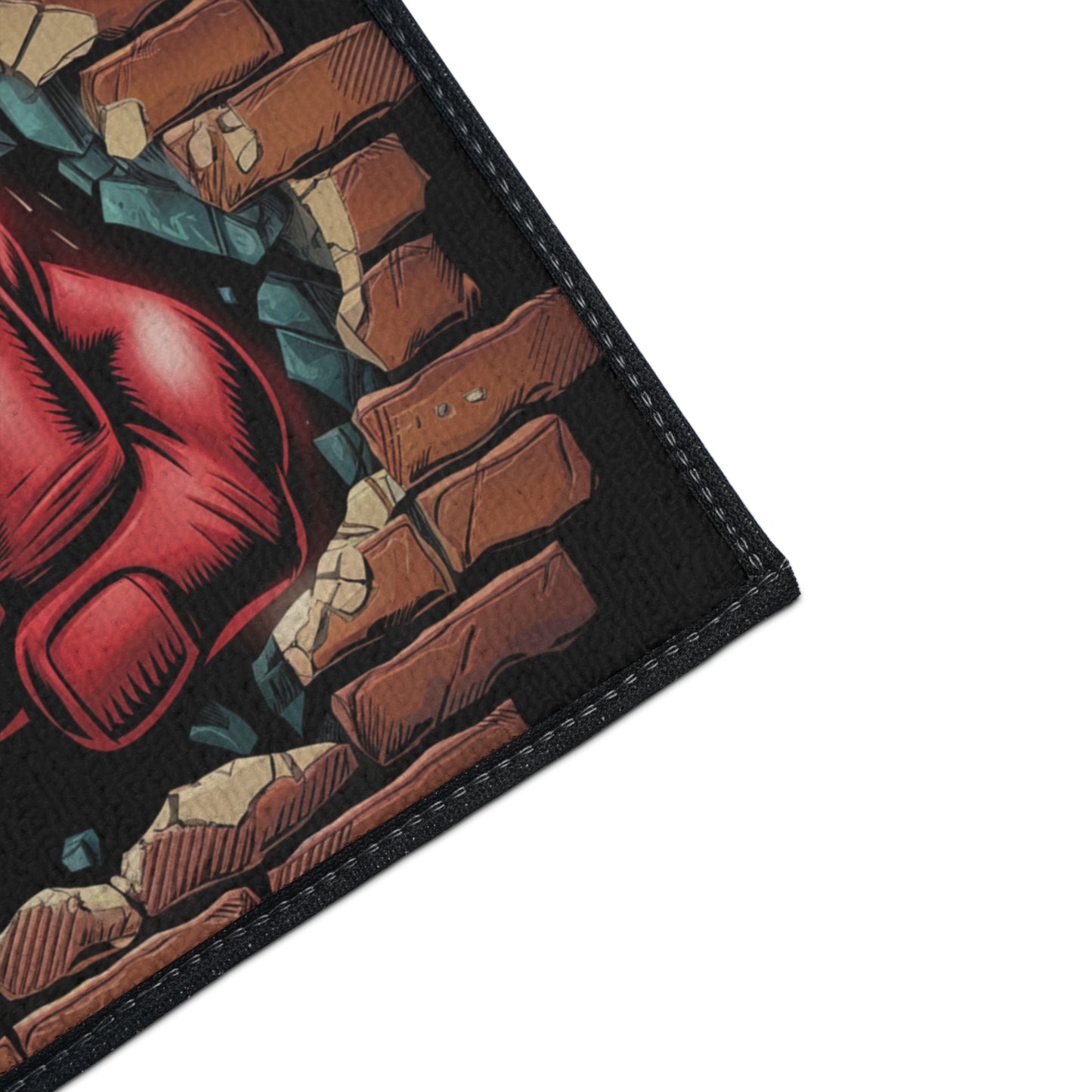 Floor Mat - Fun Red Fist Smashing Through Wall Design