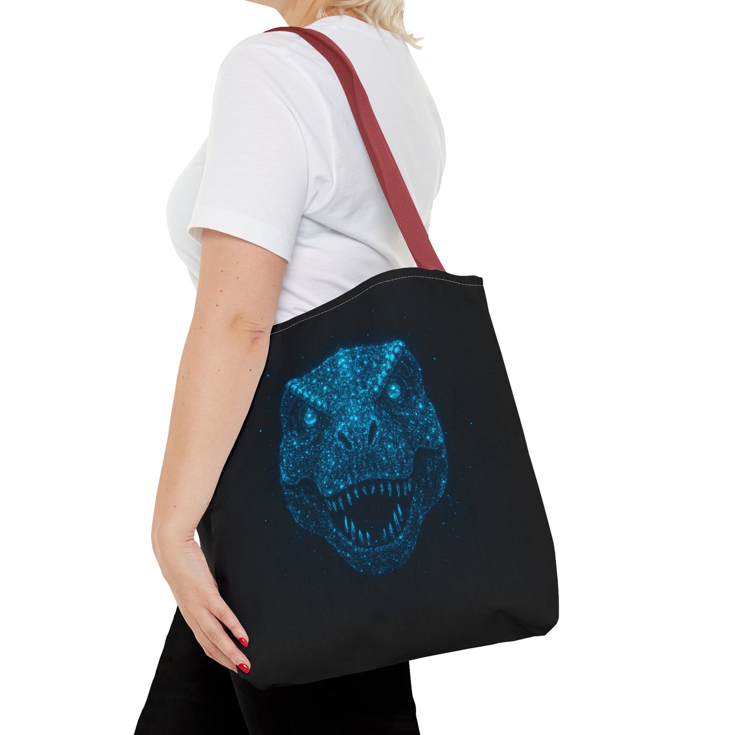 Bioluminescent Dino Tote Bag | Retro T-Rex Galaxy Canvas Shopper - Eco AOP Tote, Ocean Glow Dinosaur Art, Gift for Paleontology Fans