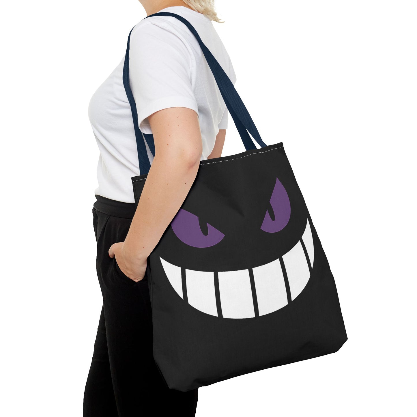 Evil Grin Tote Bag, Spooky Purple Eyes Reusable Shopping Bag, Creepy Cute Halloween Tote, Gothic Horror Canvas Bag, Gamer Room Accessory