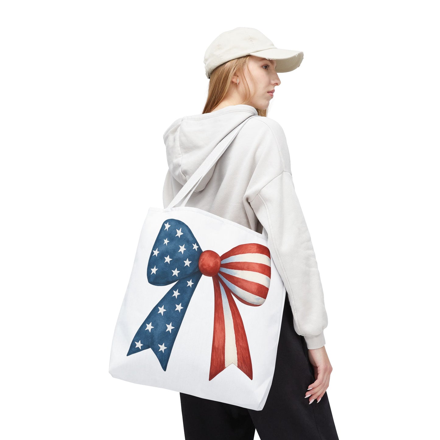 Patriotic Bow Tote Bag | 4th of July Reusable Bag | American Flag Tote | USA Stars Stripes Bag | Independence Day Gift | USA Market Bag