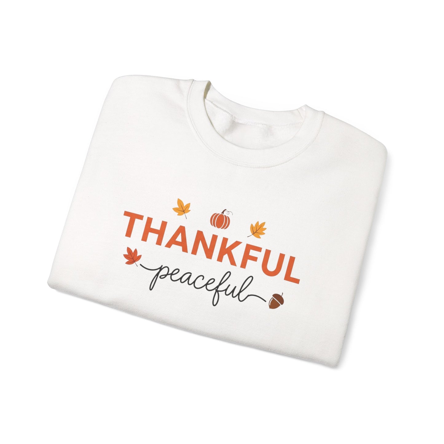 Thankful Peaceful Sweatshirt, Minimalist Fall Crewneck, Autumn Pumpkin Sweater, Thanksgiving Pullover, Cozy Seasonal Gratitude Gift