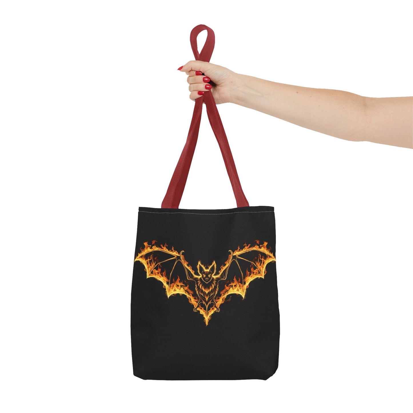Flaming Bat Tote Bag, Gothic Halloween Canvas Tote, Fiery Wing Bat Design Tote, Spooky Season Accessory, Gothic Gift Tote