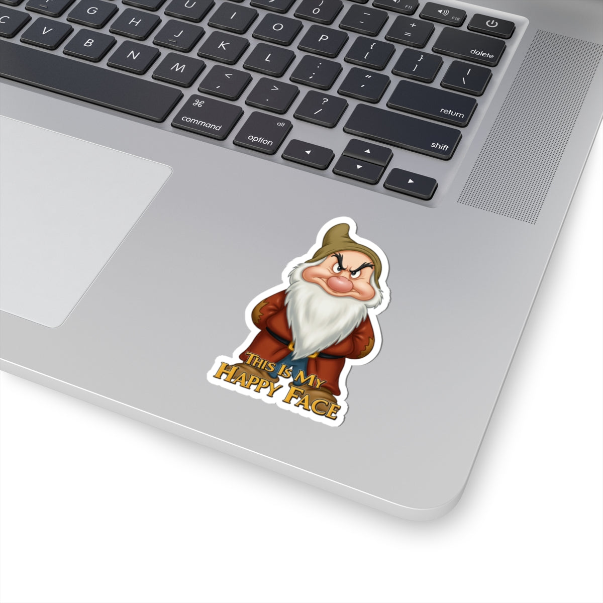 Grumpy Dwarf Kiss-Cut Sticker - "This Is My Happy Face" - Fun Laptop Decal