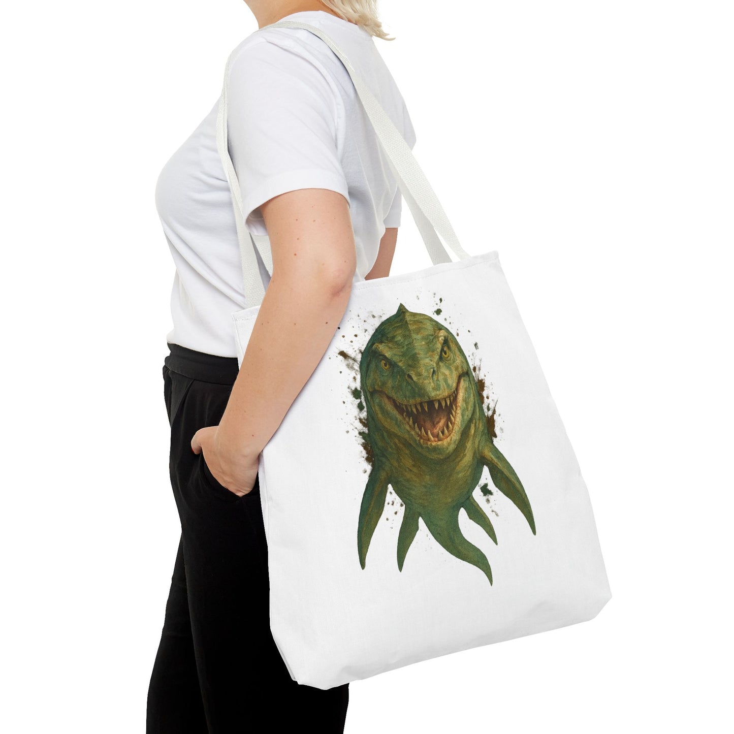 Watercolor Mosasaurus Tote Bag - Prehistoric Sea Monster Art, Dinosaur Ocean Reptile Gift, Eco Canvas Bag for Dino and Marine Fans