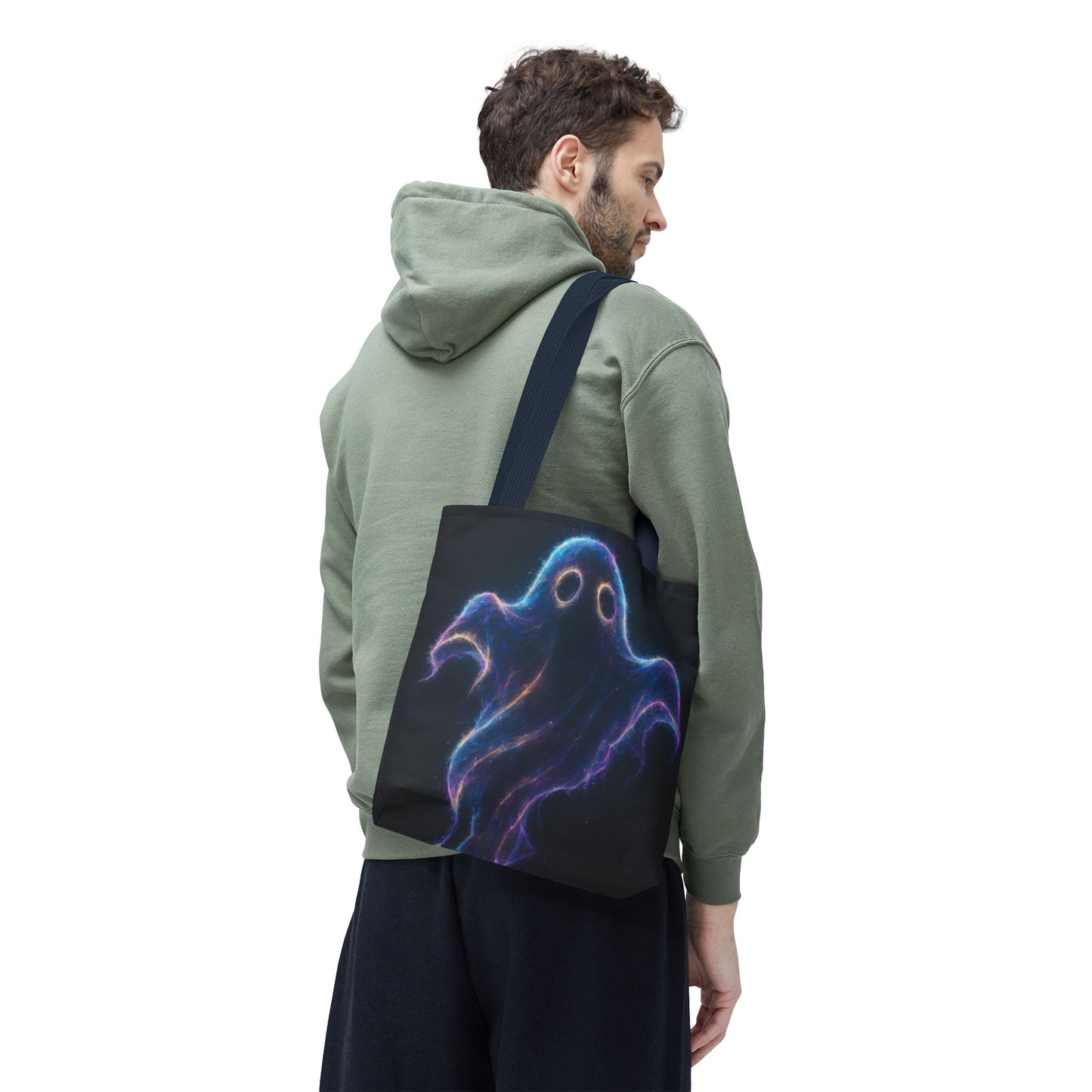 Neon Ghost Tote Bag, Spooky Halloween Canvas Tote, Glowing Cosmic Ghost Design Bag, Reusable Trick Or Treat Tote, Gothic Gift Accessory