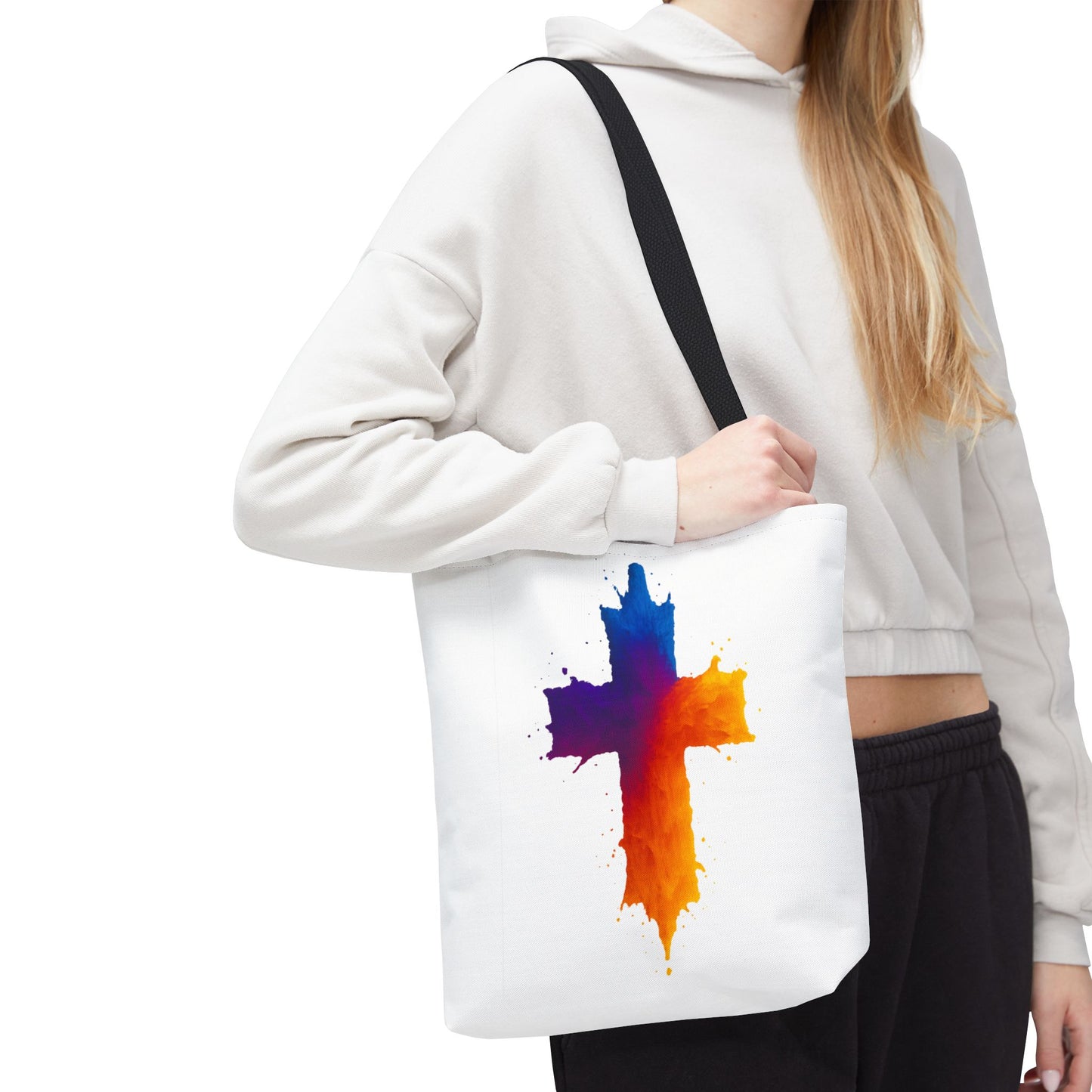Watercolor Cross Tote Bag, Faith Tote, Christian Gift Bag, Religious Art Shoulder Bag, Inspirational Everyday Carry, Spiritual Cross Design Tote