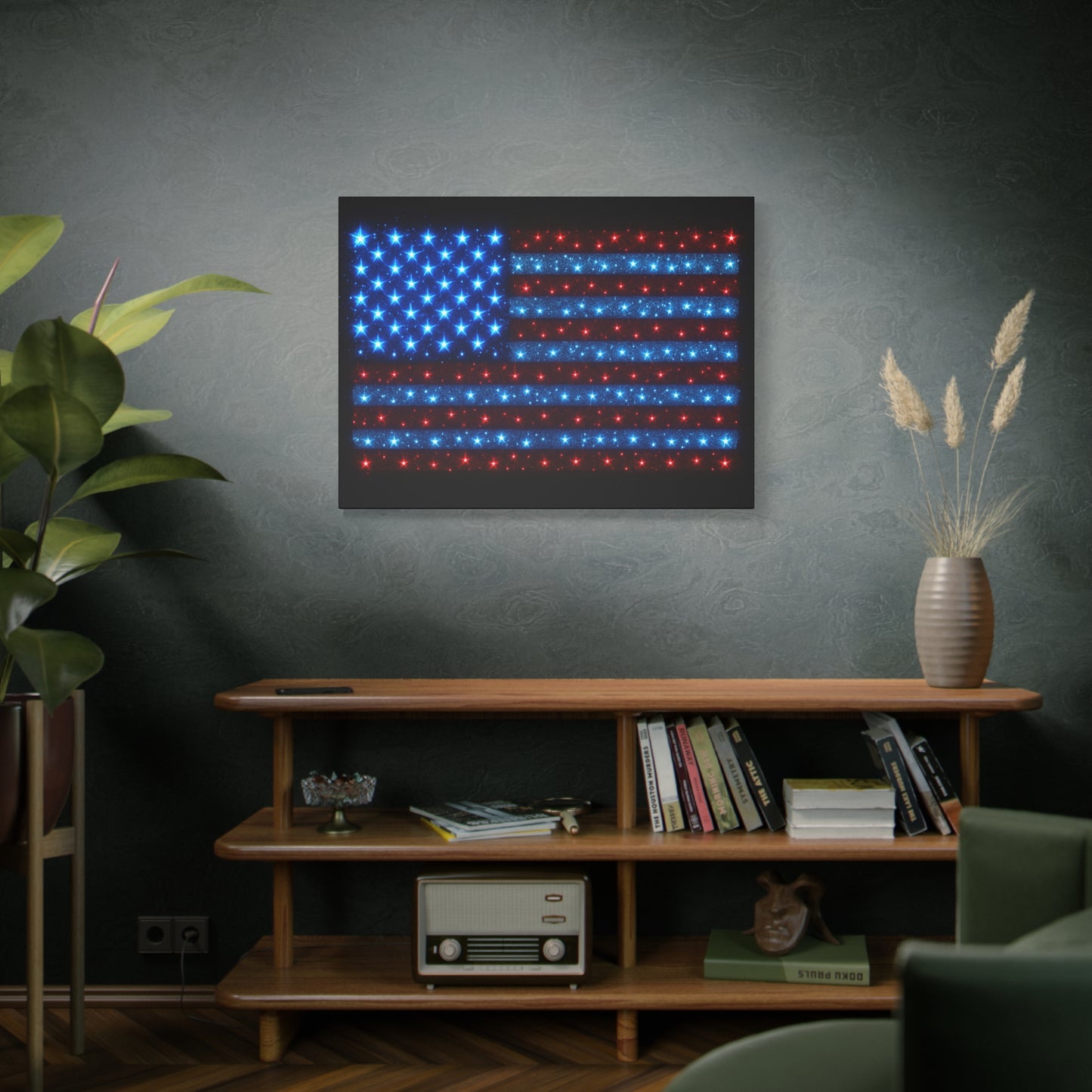 Bioluminescent-Style Starry American Flag Canvas - Patriotic Wall Art - Modern 4th of July Decor - Starry Particles USA Home Decor