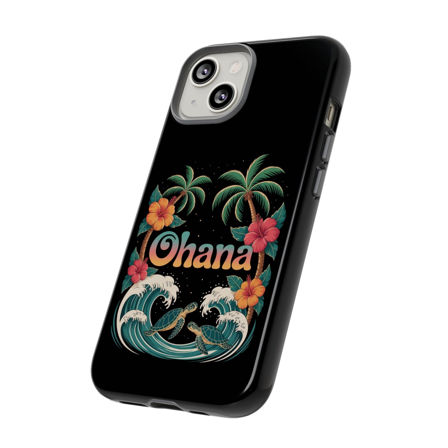 Tropical Ohana iPhone Case - Beach Vibes Cover with Palms, Hibiscus and Turtles - Rugged and Glossy Summer Phone Protector