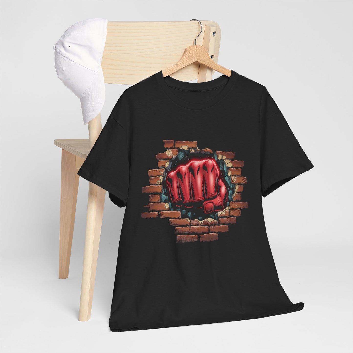 Impact Fist Graphic T-Shirt – Punch Through Brick Wall Design | Bold Streetwear Tee for Fighters, Gym & Edge-Lovers