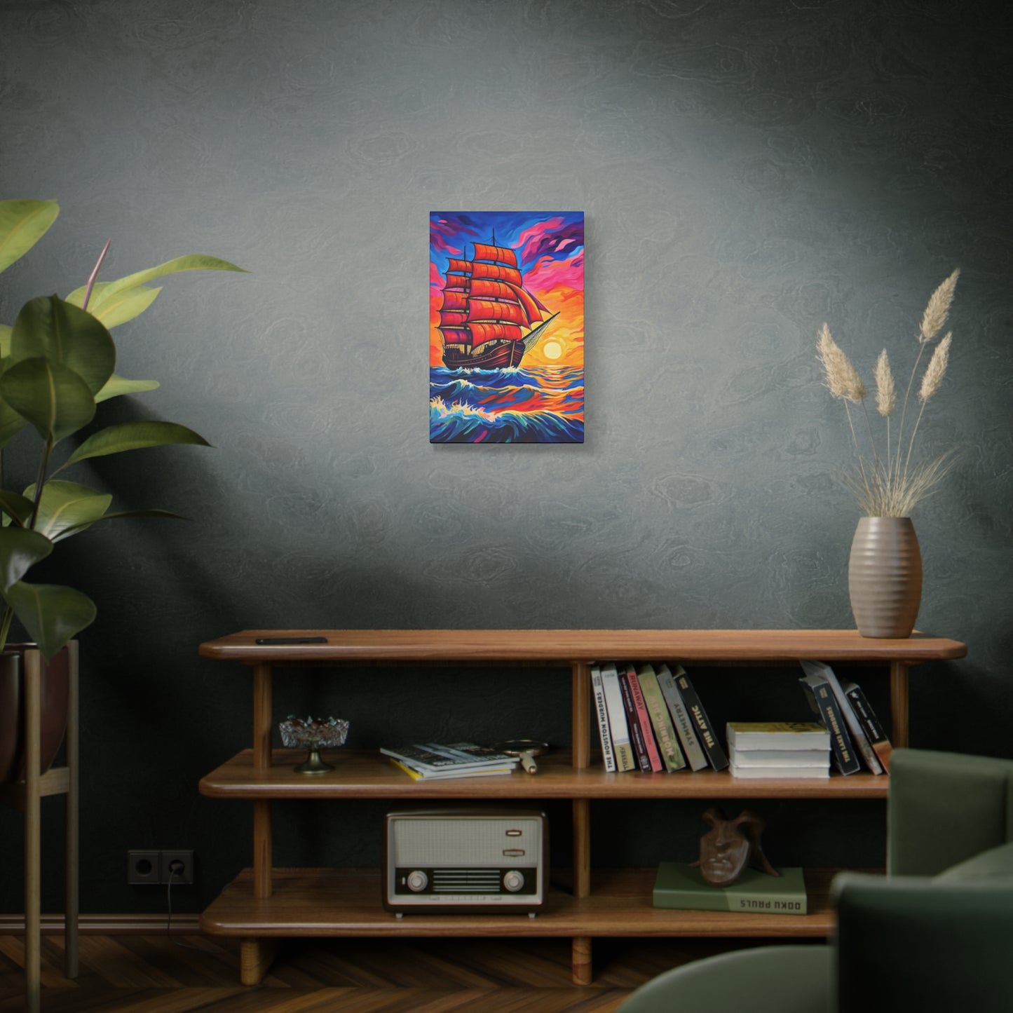 Canvas Art - Ship Sailing at Sunset