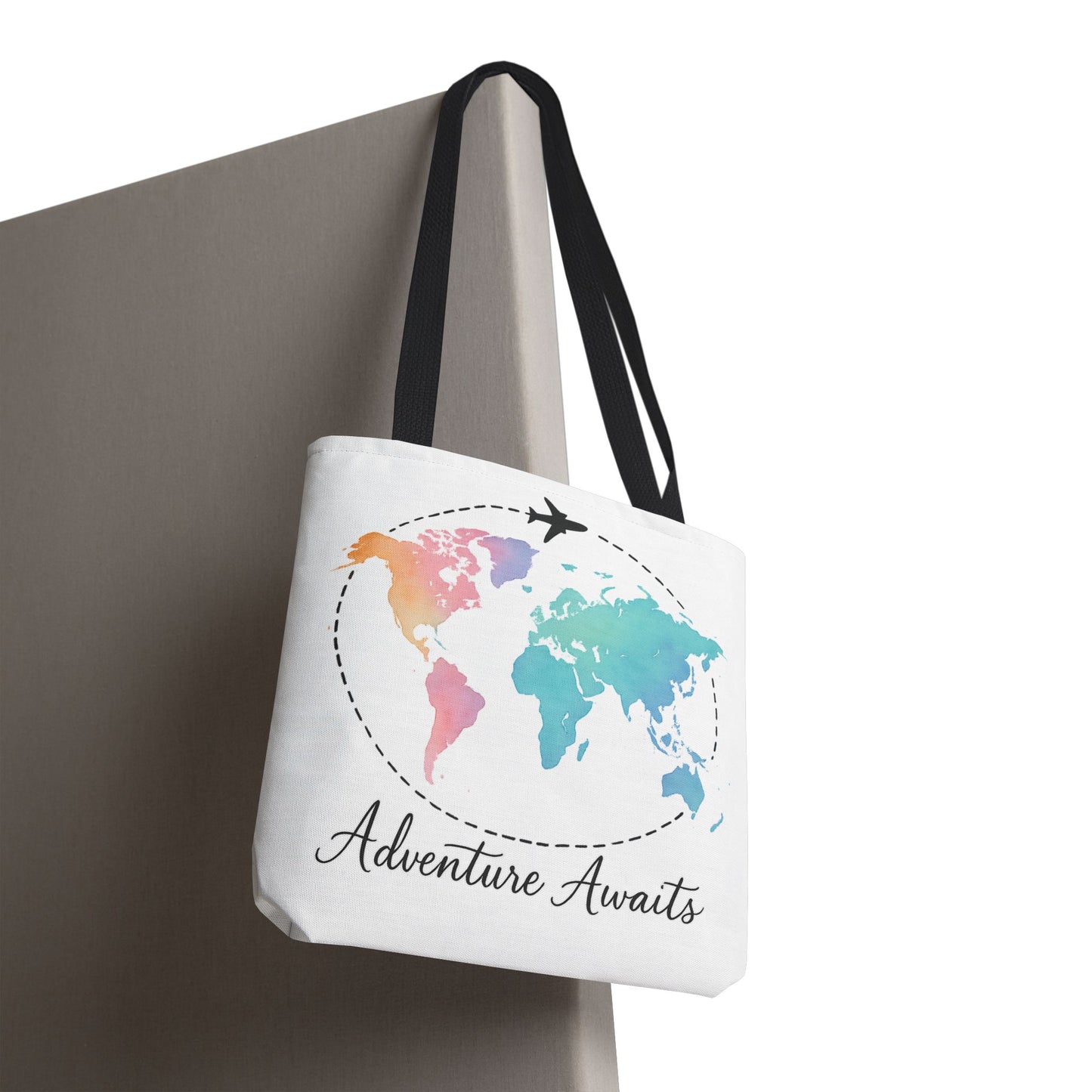 Adventure Awaits Watercolor World Map Tote Bag | Travel Canvas Tote | Wanderlust Gift, Beach, Camping, Airport Carryall, Eco-Friendly