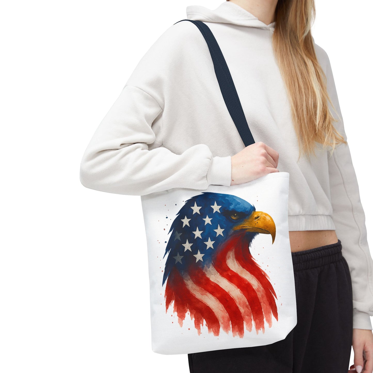 Patriotic Eagle Tote Bag USA Flag Canvas Carryall - Eco-Friendly Independence Day, Memorial Day Gift for Veterans, Reusable Shopping Bag