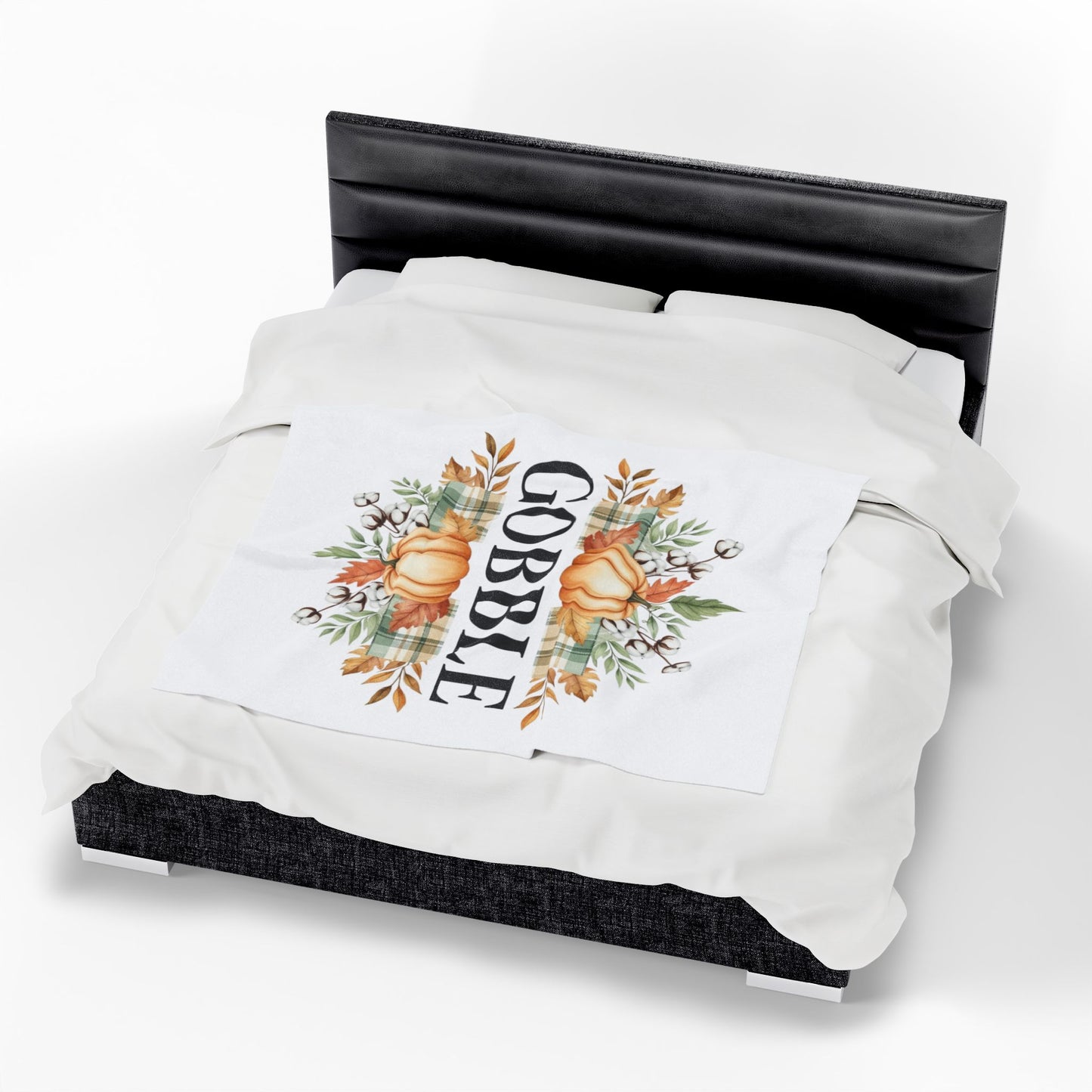 Gobble Fall Blanket, Thanksgiving Throw Blanket With Pumpkins And Leaves, Cozy Autumn Decor, Soft Fleece Blanket Gift For Family Gatherings