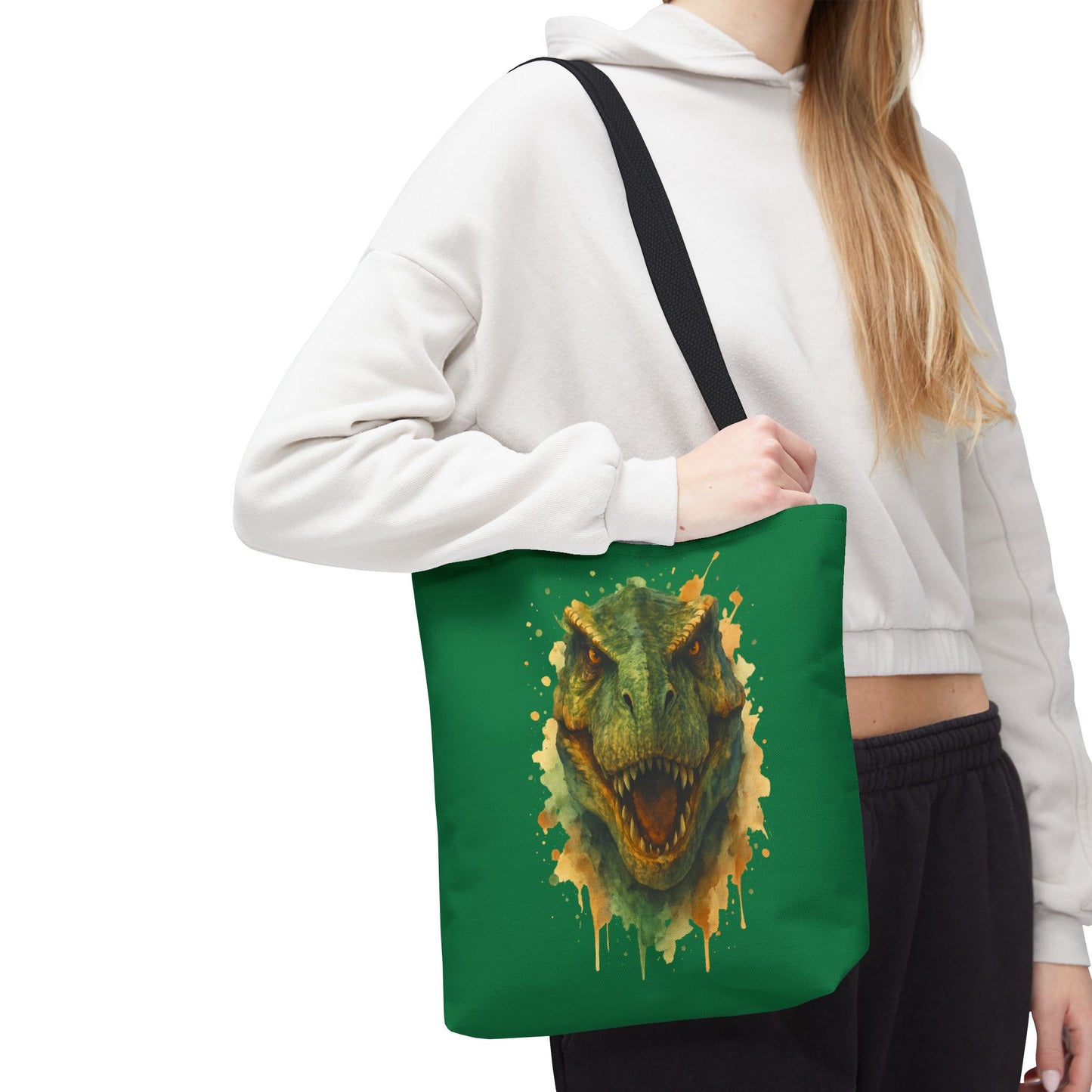 Watercolor T-Rex Tote Bag - Eco Canvas Dino Shopper, Dinosaur Lover Gift, Book Bag, Reusable Grocery Tote - Aesthetic Paleontology Art
