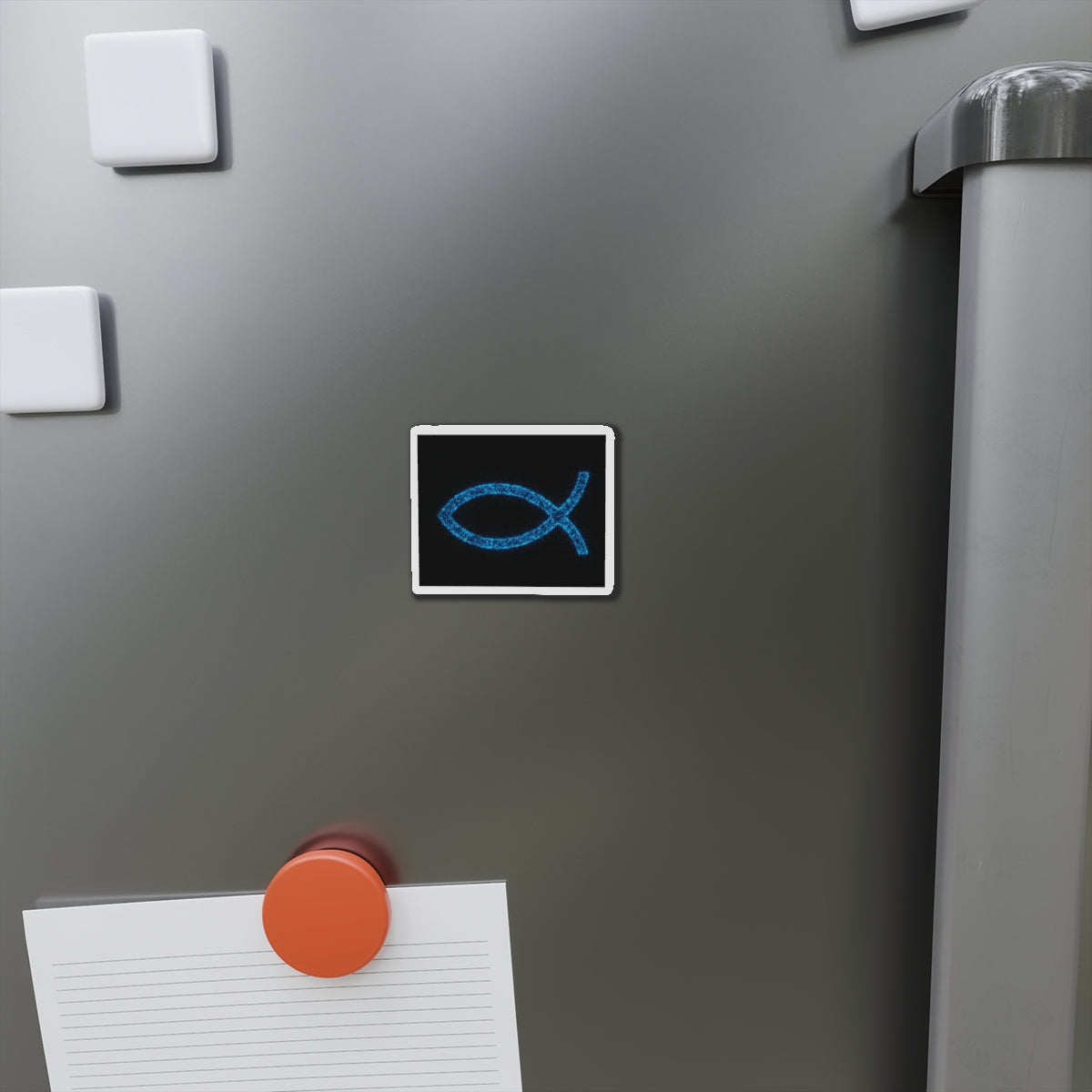Fish Symbol Die-Cut Magnet Blue Bioluminescent Design Christian Magnet Spiritual Decor Kitchen Decoration Faith Magnet