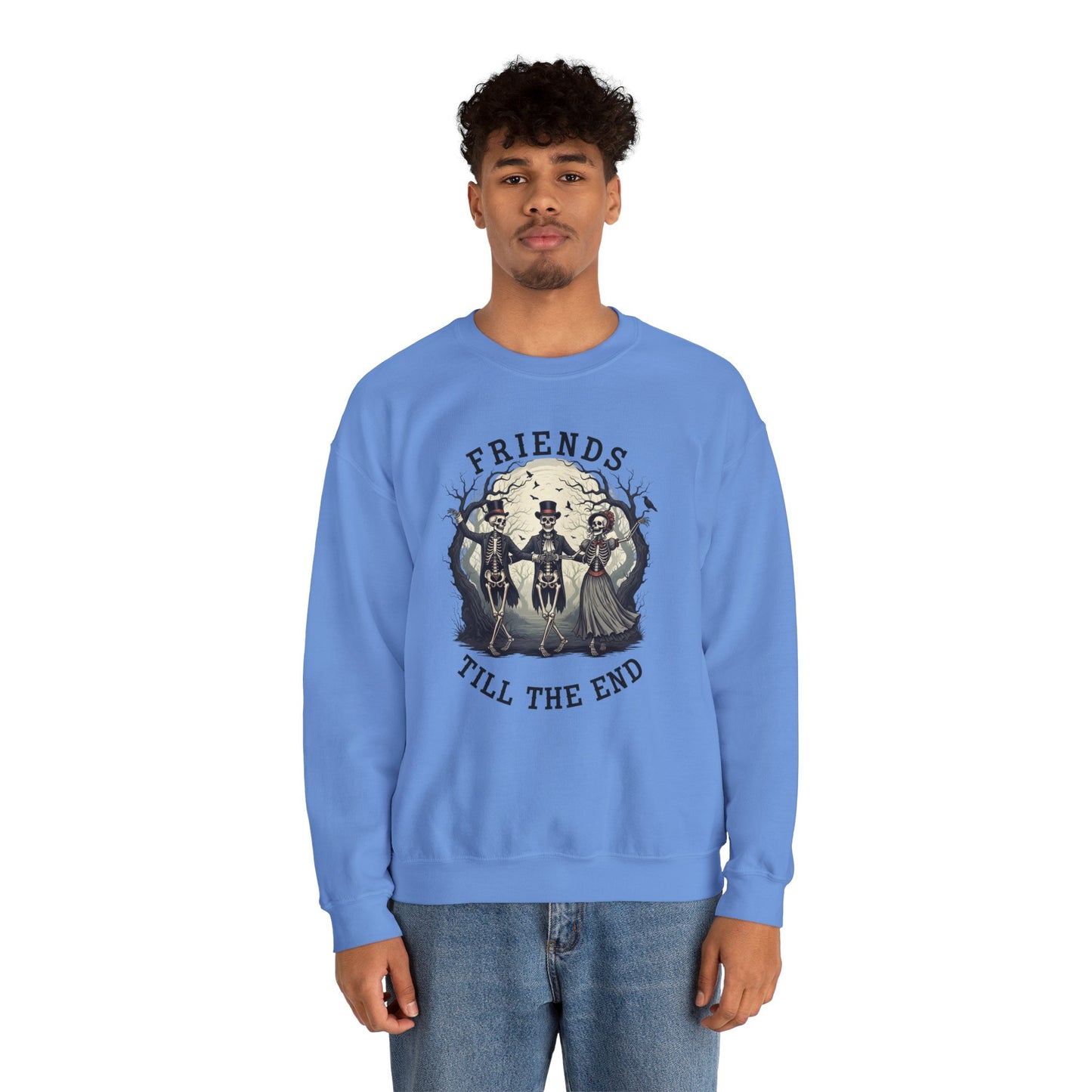 Friends Till The End Skeleton Sweatshirt | Dancing Skeletons Halloween Crewneck | Spooky Fall Graphic Pullover Gift for Bestie