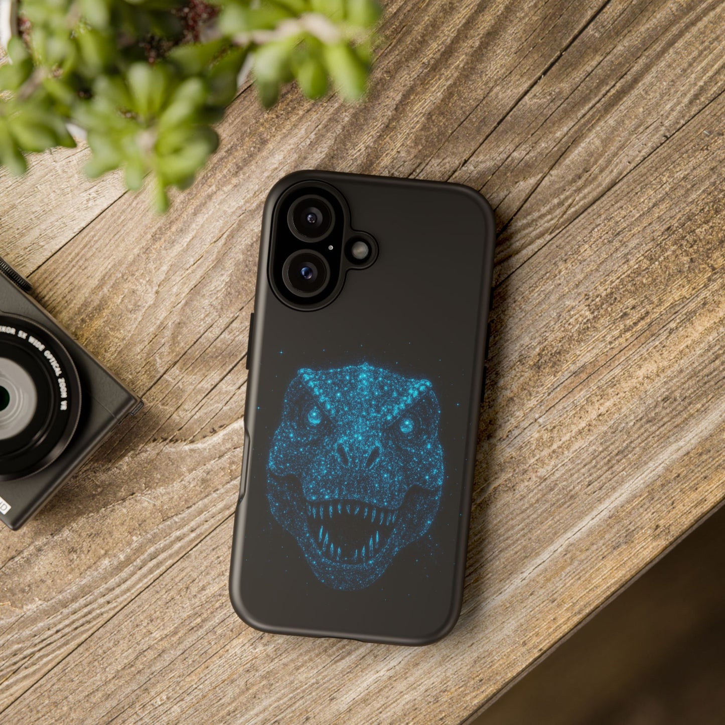 Bioluminescent Particle T-Rex iPhone Case - Galaxy-Style Cosmic Dino on Tough Dual-Layer Cover, Gift for Dino & Space Fans