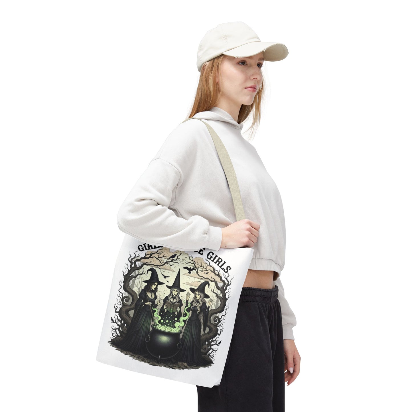 Girls Will Be Girls Halloween Tote Bag, Witchy Aesthetic Bag, Gothic Witches Cauldron Art, Spooky Gift, Reusable Eco Tote For Halloween Lovers
