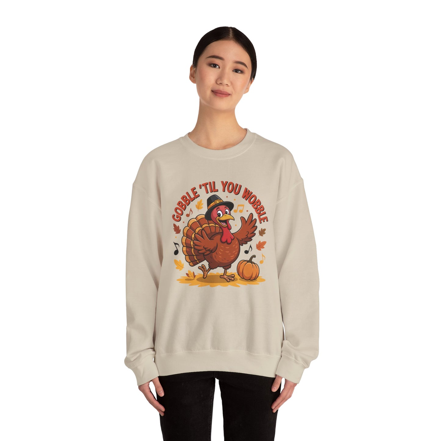 Gobble Til You Wobble Sweatshirt, Funny Cartoon Turkey Thanksgiving Crewneck, Dancing Turkey Fall Pullover, Cozy Friendsgiving Holiday Top