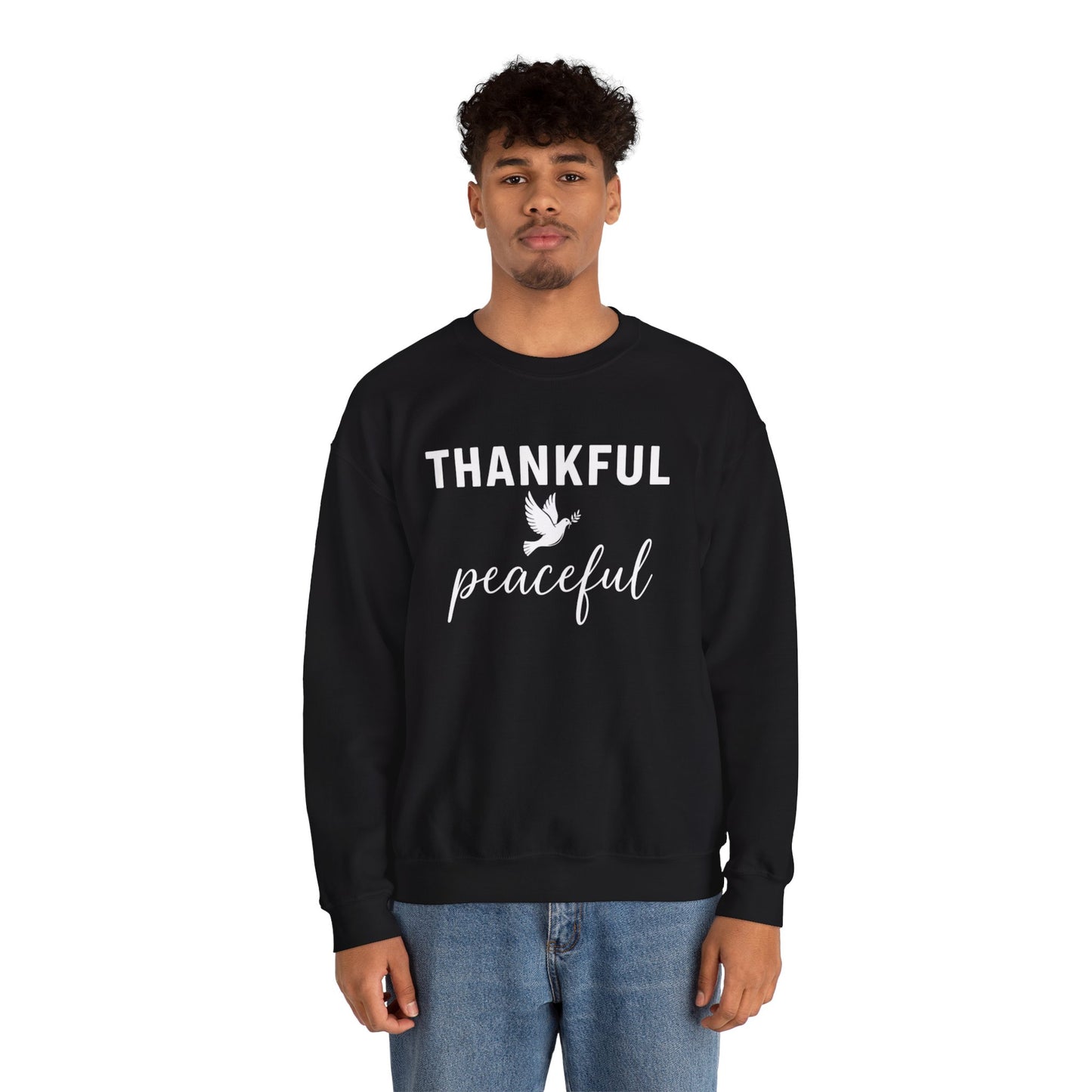 Thankful Peaceful Sweatshirt, Inspirational Quote Crewneck, Positive Message Sweater, Gratitude Gift, Cozy Faith Based Pullover