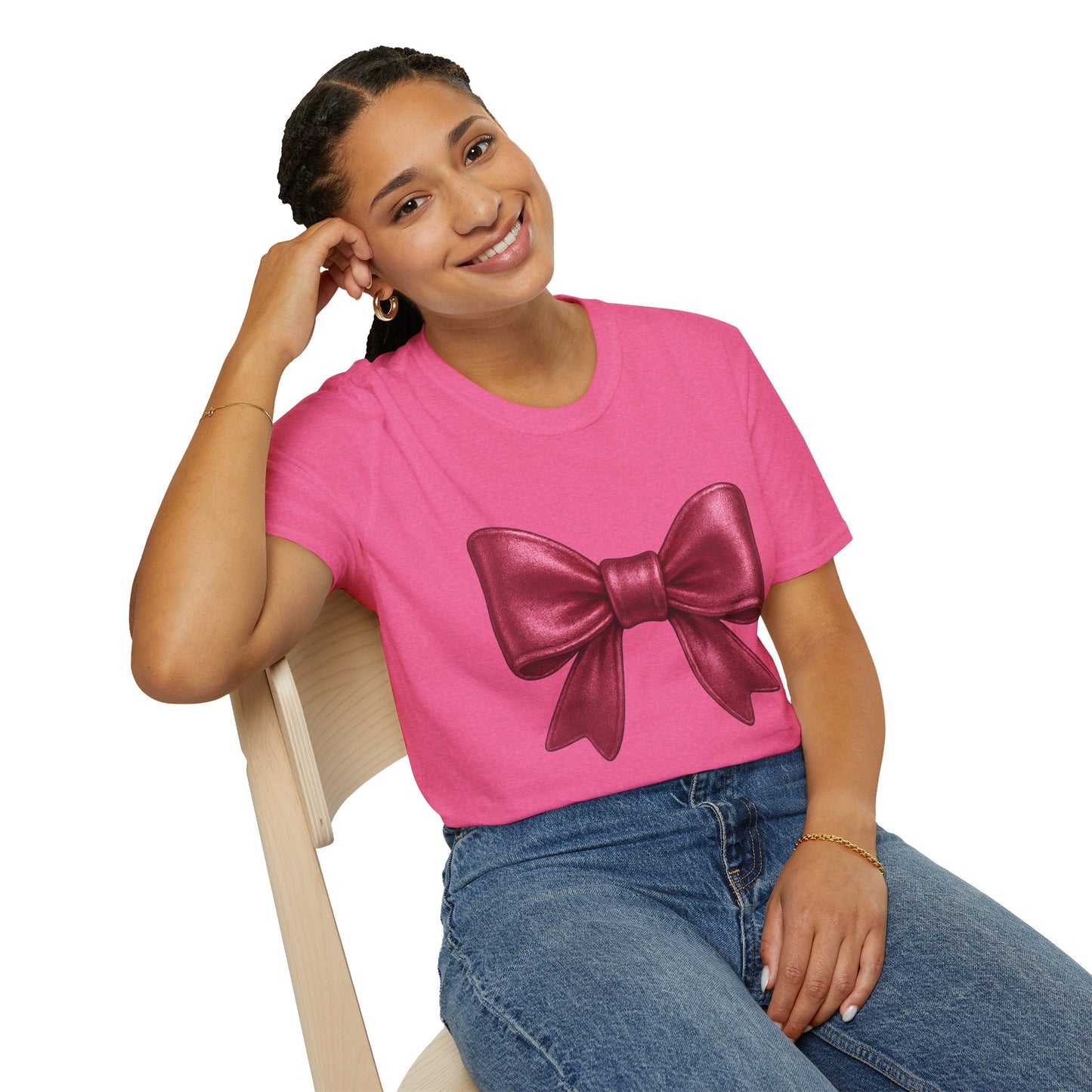 Metallic Burgundy Bow T-Shirt π | Elegant Cute Graphic Tee | Unisex Softstyle Shirt | Gift for Her, Aesthetic Outfit, Celebration Wear